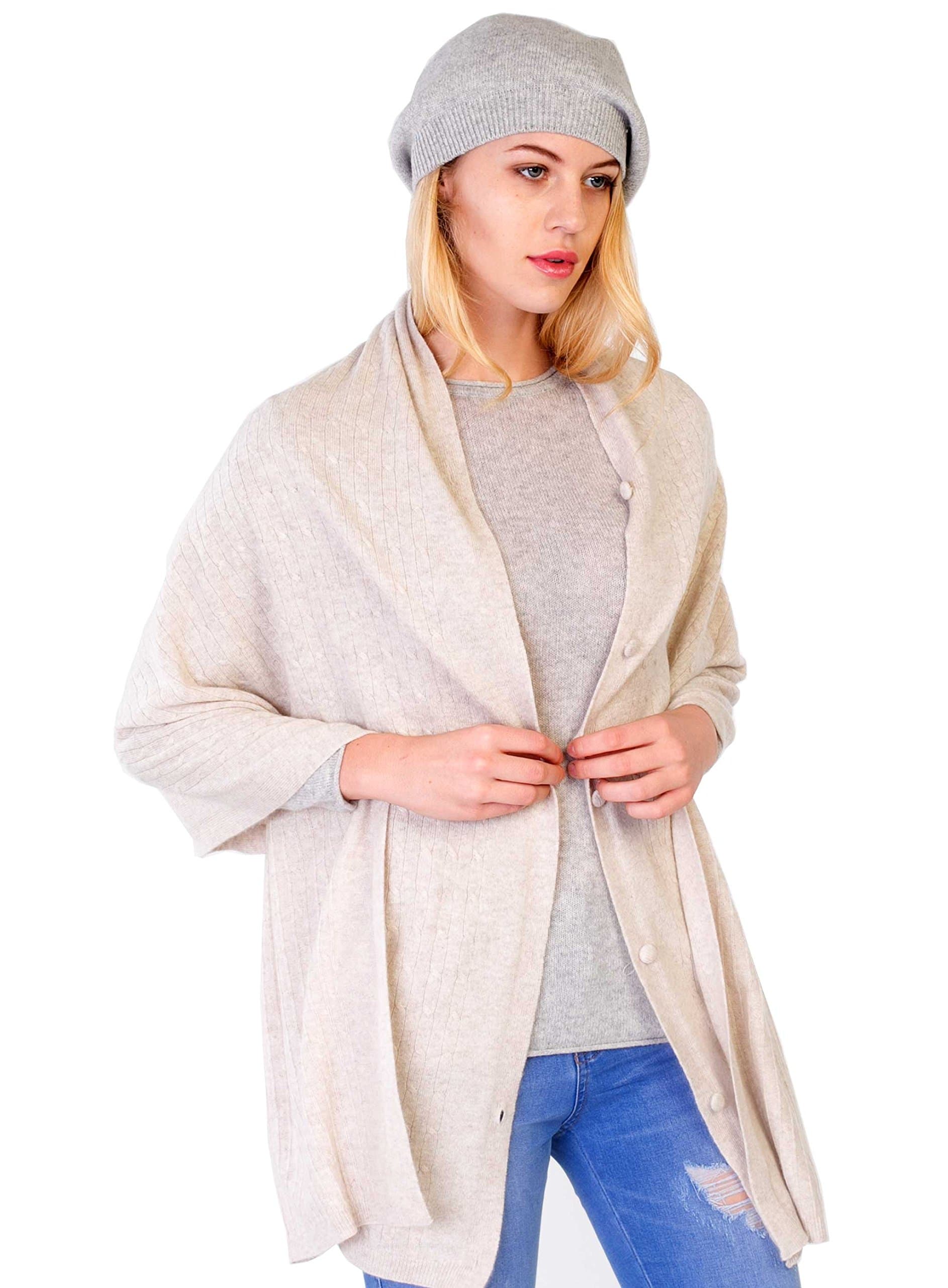 100% Pure Cashmere Wrap For women- Versatile Extra Long Throw- Large Buttoned Scarf by Cashmere 4 U