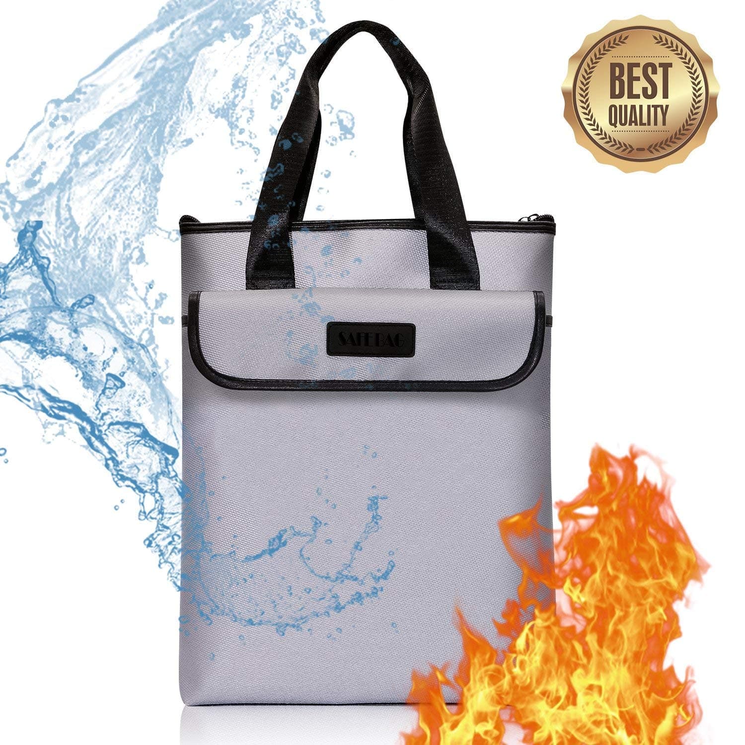 Fireproof Document Bag, Suxin Silicone Coated Fire Water Resistant Bag - Large Storage Zipper Closure Dual Layer Safe for Money, Documents, Jewelry, Passport and Batteries (15" x 11.4"x 2.3")