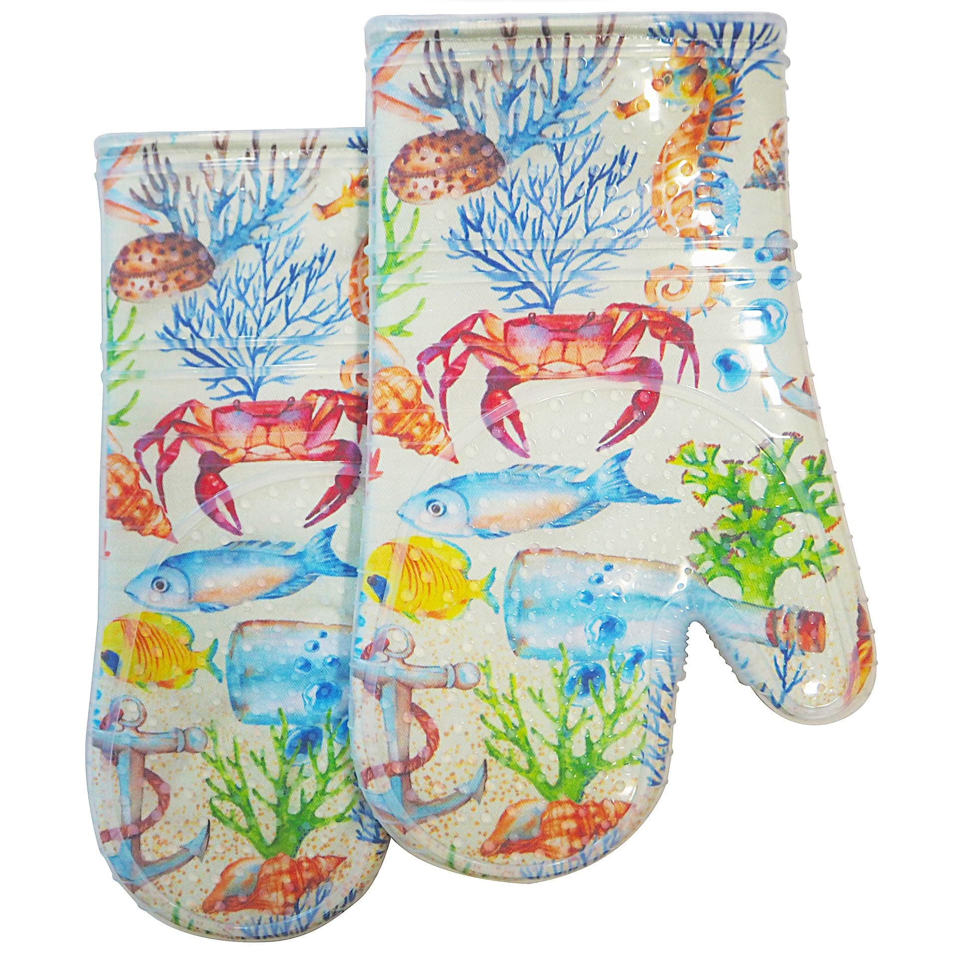 Pot Holders Set of 2 with Transparent Clear Silicone Shell and Nice Dog Flower Cotton Lining, Heat Resistant to 500 F Kitchen Oven Gloves Pot Holder for Cooking (Rooster, Potholders)