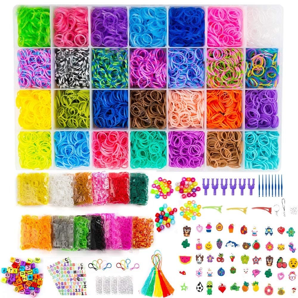 22,000+ Rainbow Rubber Bands Refill Kit, Over 20,000 Loom Bands in 41 Colors, 1000 S-Clips, 6 Y Looms, 280 Beads, 52 ABC Beads, 50 Charms, Backpack Hooks, Crochet Hooks and ABC Stickers by INSCRAFT