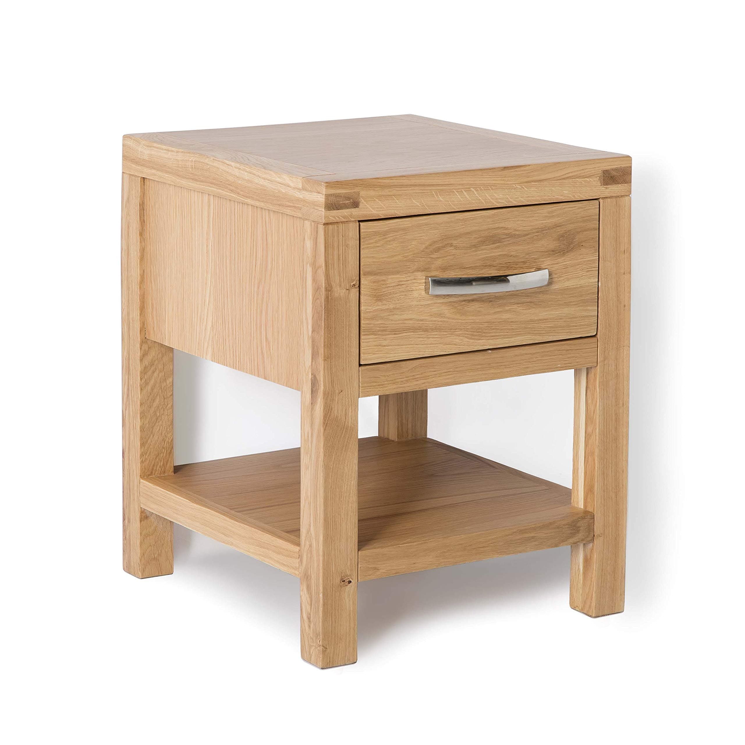 Abbey Light Oak Side Lamp Table with Storage Drawer | Roseland Furniture Contemporary Solid Wood End Sofa Table for Living Room, Hallway or Bedroom | Fully Assembled