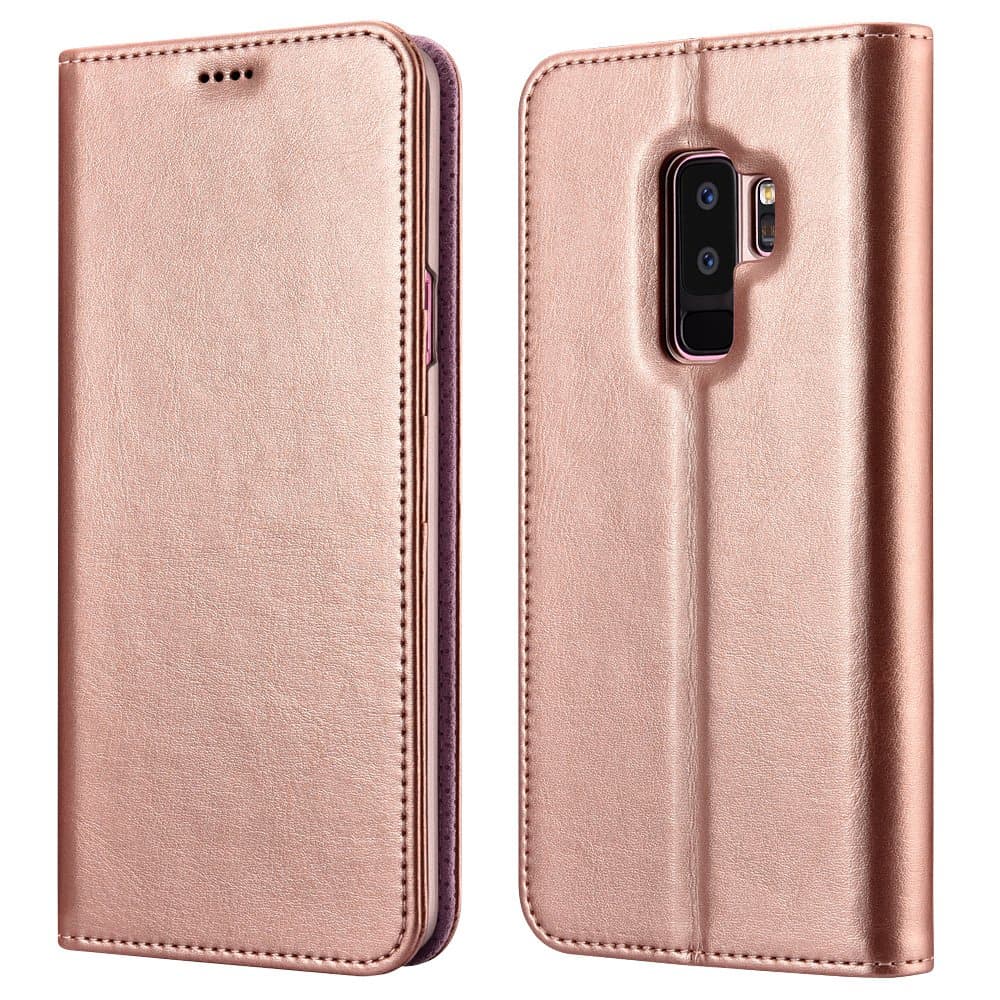XOOMZ Galaxy S9 Plus Wallet Case, Vegan Leather Folio Flip Cover with Kickstand and Credit Card Slots for Samsung S9 Plus (2018) 6.2 Inch (Rose Gold)