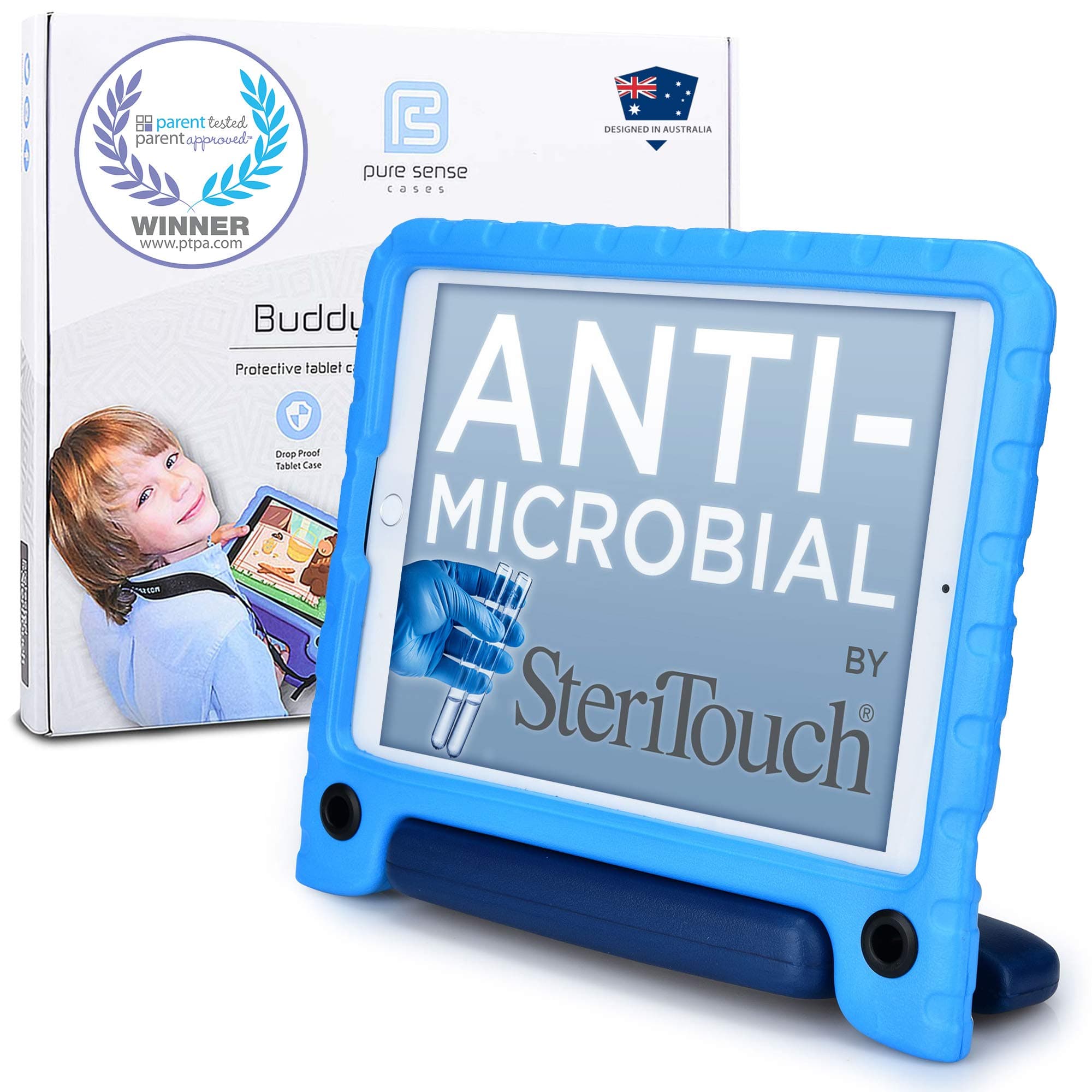 Pure Sense Buddy [Anti-Microbial Kids Case] Child Proof Case for Samsung Tab A 10.1 2016 | Full Kit: Case, Strap, Screen Protector, Spray