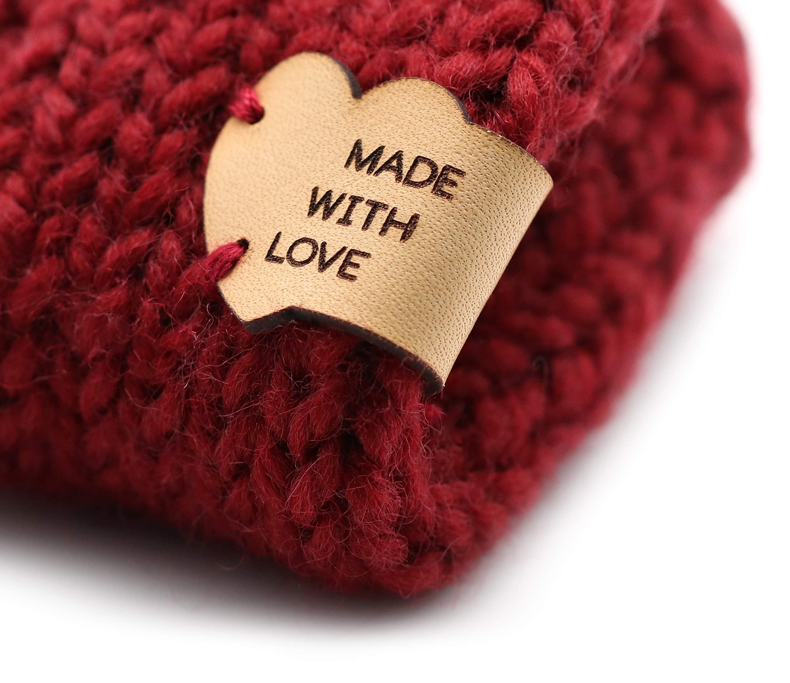 Handmade Leather Labels P"Made with Love" Heart Shaped | 15 pcs | Exclusive Engraved Genuine Italian Leather Tags