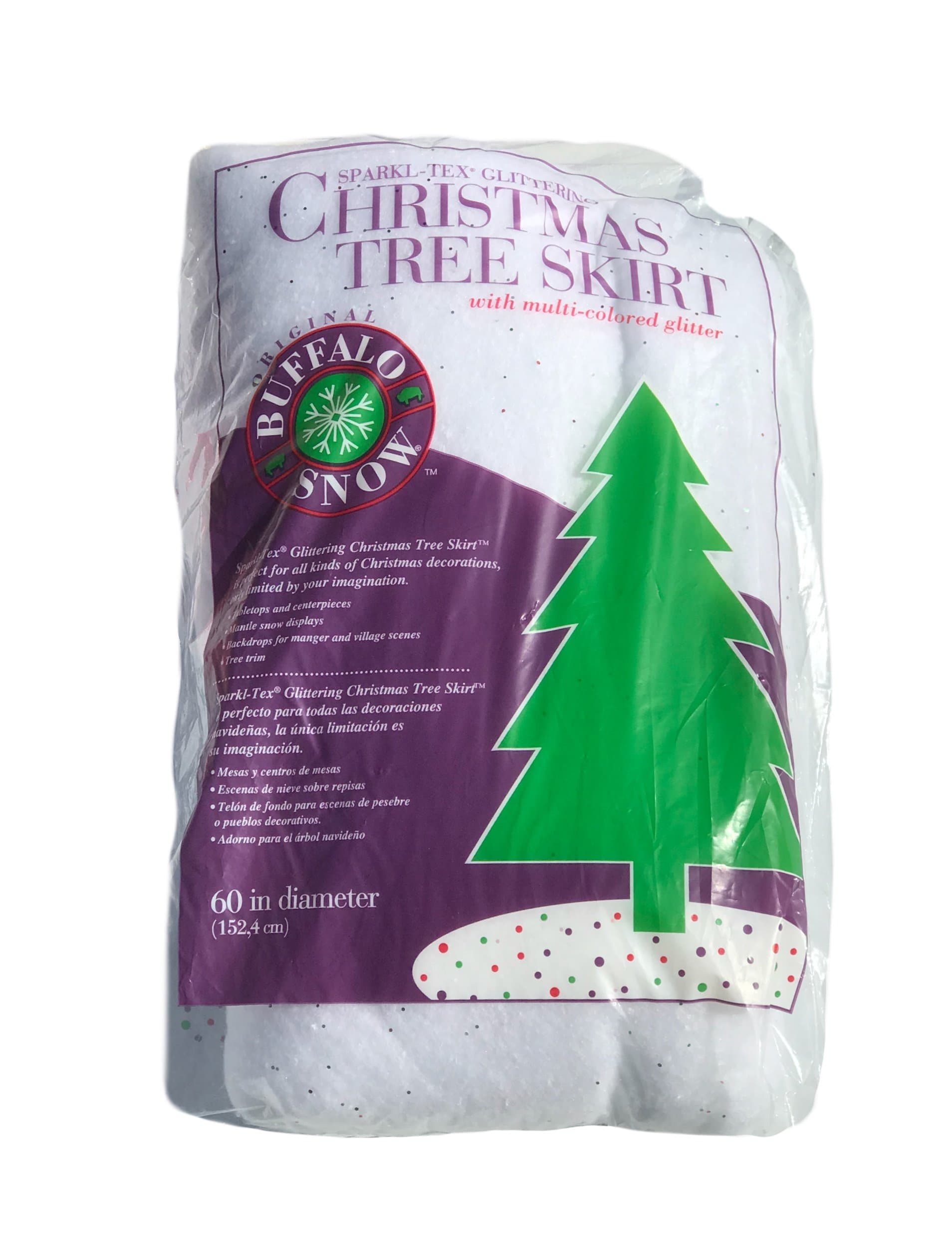 One Pack Sparkle-Tex (60 Inches) Multi-Colored Glittering Christmas Tree Skirts- (Item# 51789) White