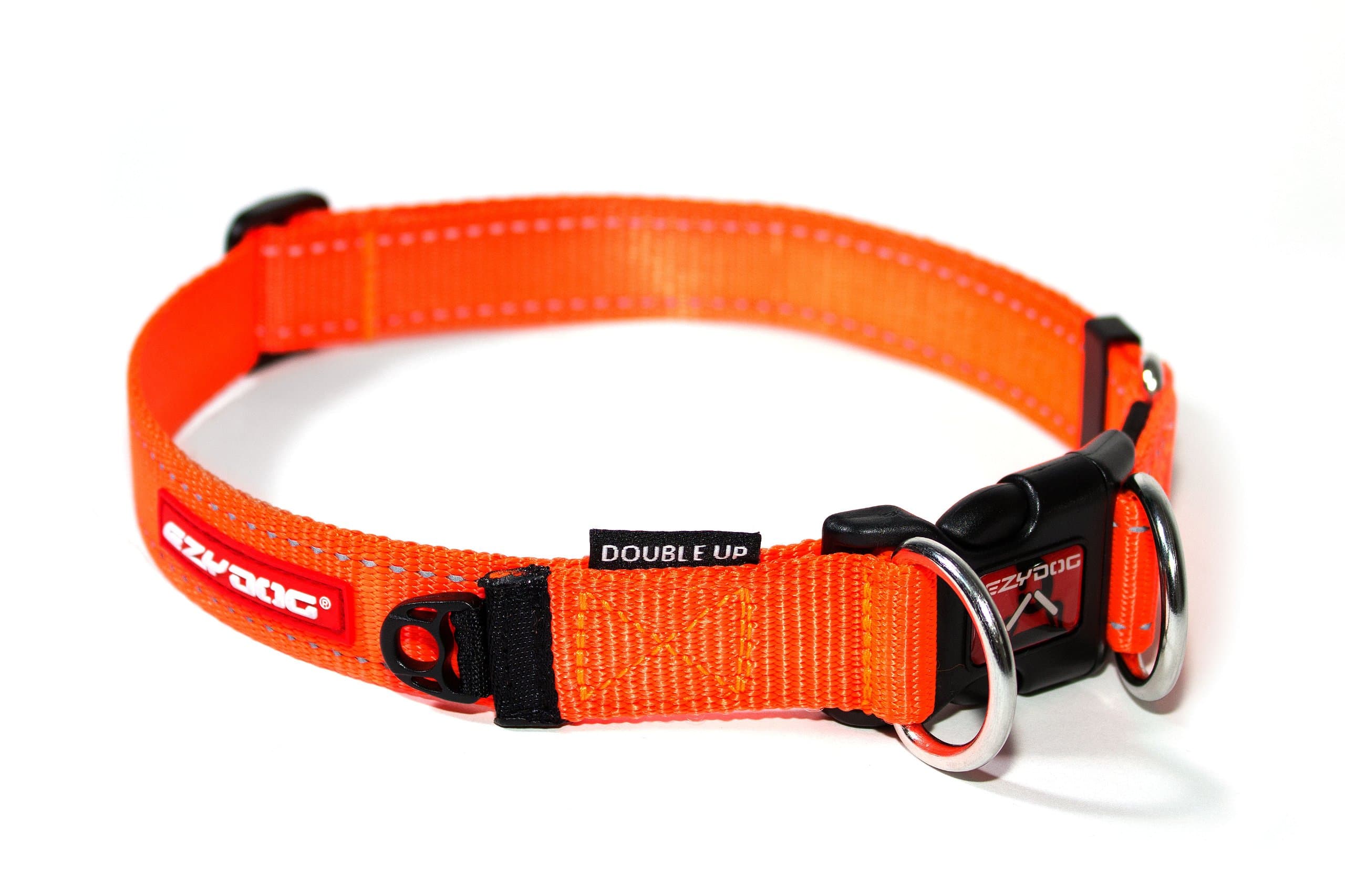 EZYDOG Double Up Dog Collar | Dog Collar Small, Medium, Large Dogs, Reflective Dog Collar, Supreme Comfort, Soft Neoprene Material, Strong Nylon Webbing (Small, Orange)
