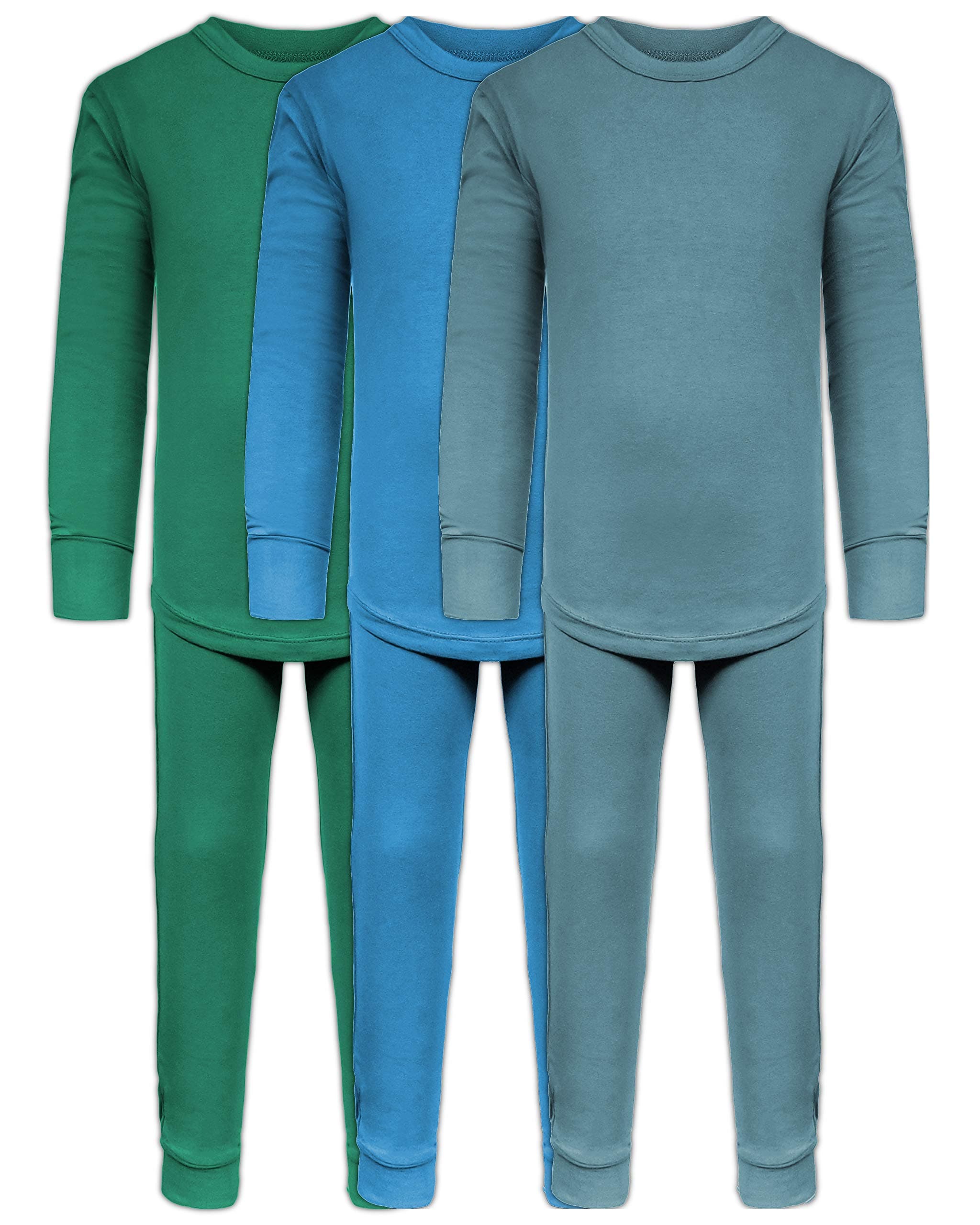 Boys Long John Ultra-Soft Cotton Stretch Base Layer Underwear Sets / 3 Long Sleeve Tops + 3 Long Pants - 6 Piece Mix & Match