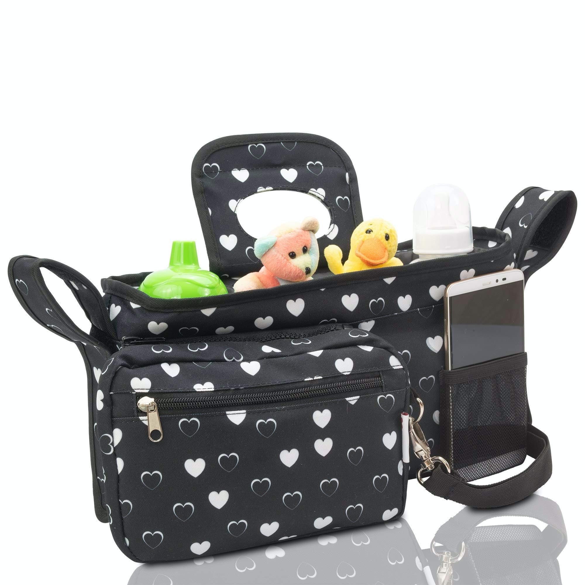 Universal Stroller Organizer with Insulated Cup Holders by MommyChill |100% Secured Fits All Strollers | Non-slip straps | Easy Installation Baby Stroller Accessories | Compact Mirror | Detachable Bag