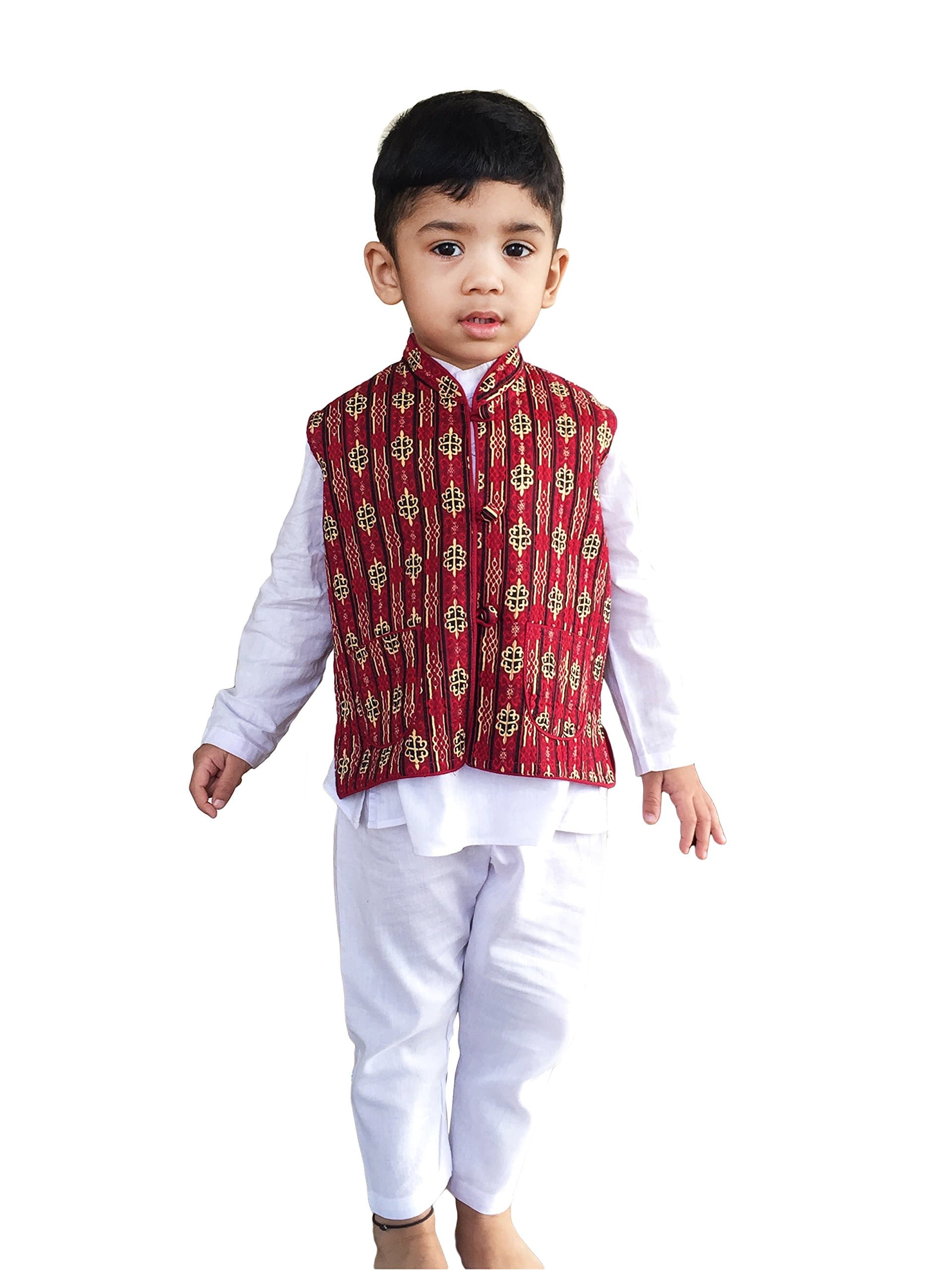 Flawnt White Kurta Pajama and Printed Double Sided Outer wear Jacket