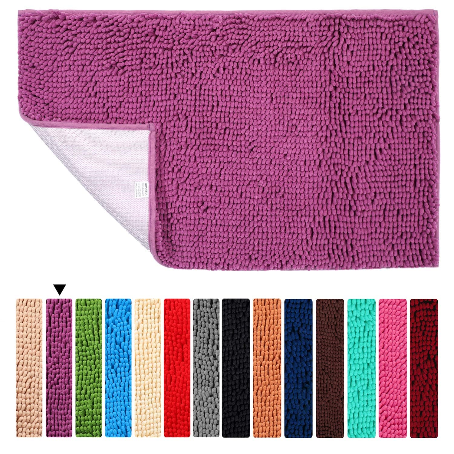 Bathroom Rugs Floor Non Slip Bath Mat ORANIFUL Microfiber Plush Super Water Absorbent Machine Wash/Dry Shaggy Toilet Carpet Extra Soft 17.5"x 24", Violet