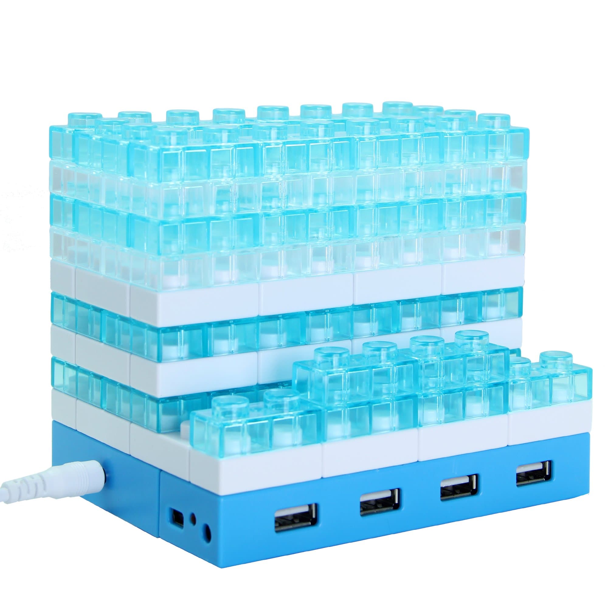 5-in-1 Large Brick Pen Holder / Phone Stand with 4 Port USB 2.0 Hub, Lighting Effect, Memo Board (Blue)