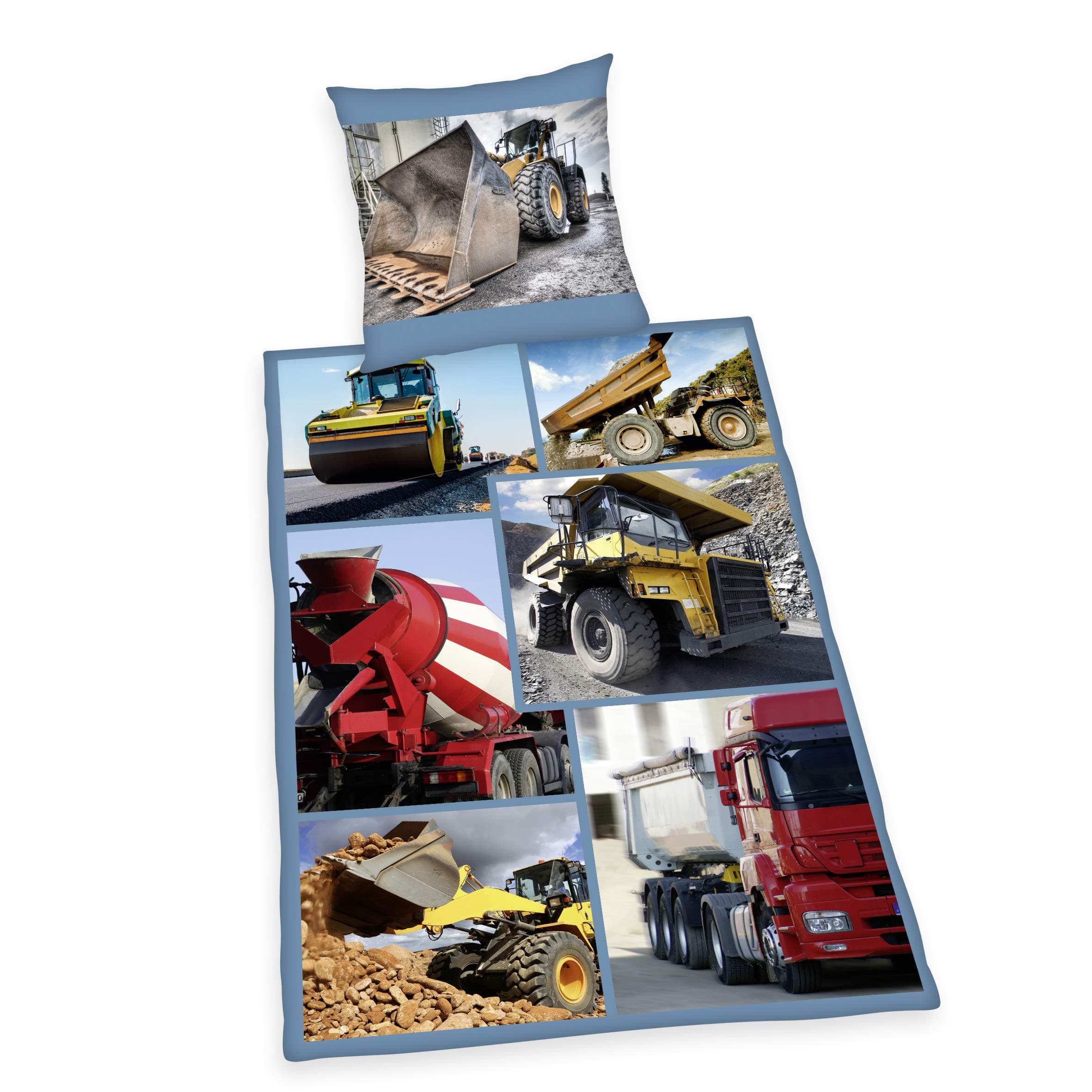 Herding YOUNG COLLECTION Bedding Set, Reversible Motif Construction Site, Duvet Cover 135 x 200 cm, Pillow Case 80 x 80 cm, Cotton/Renforcé