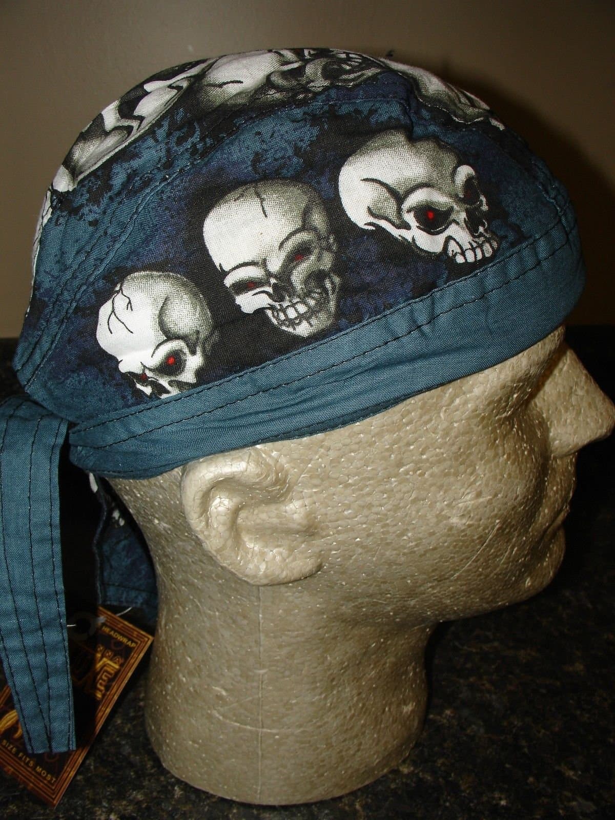 Danbanna Deluxe Head Wrap Durag Skull Cap Blue Grey Black White Skull Pile Up