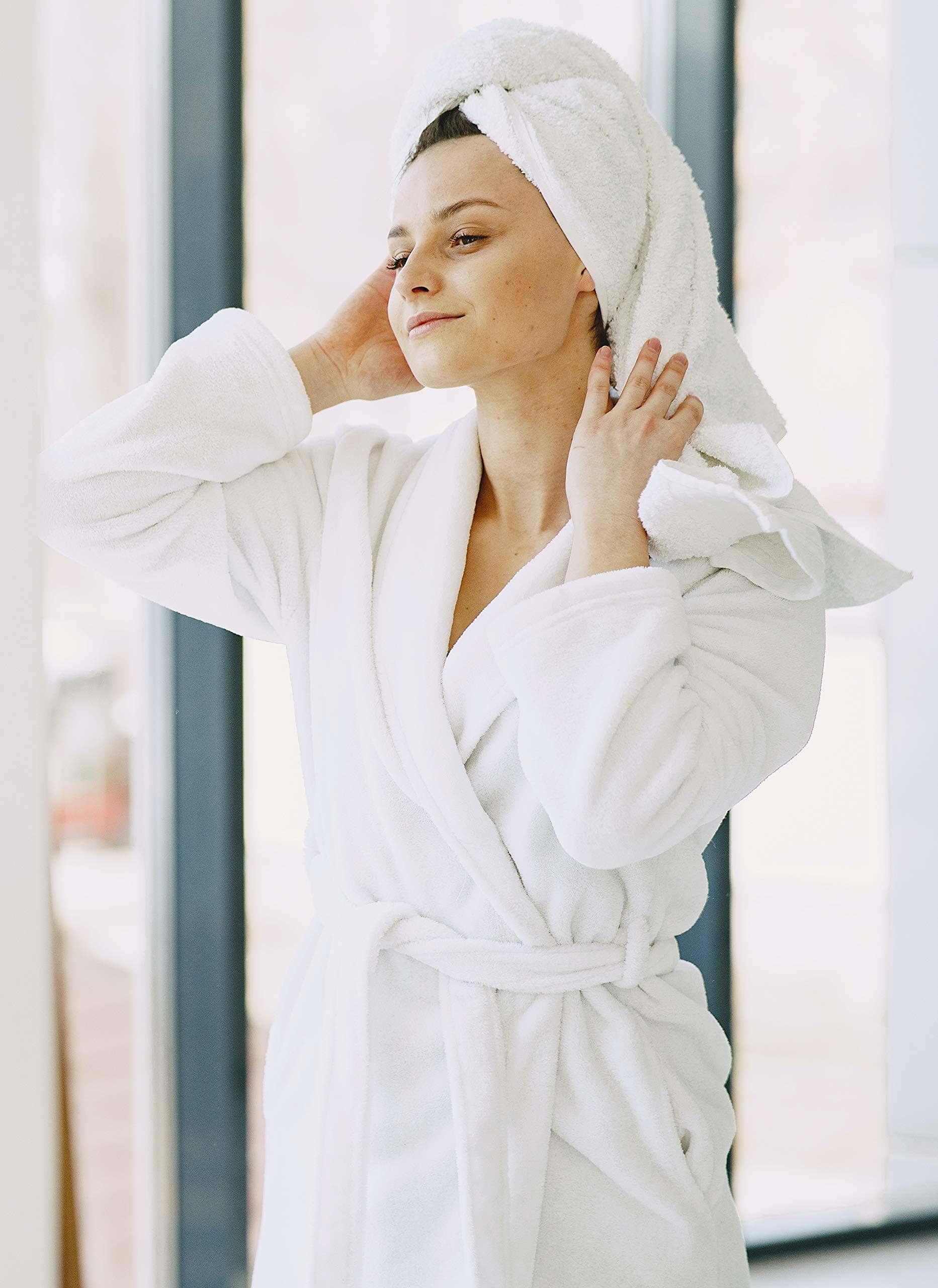 Plain White 100% Cotton Terry Towelling Bathrobe - Free Size