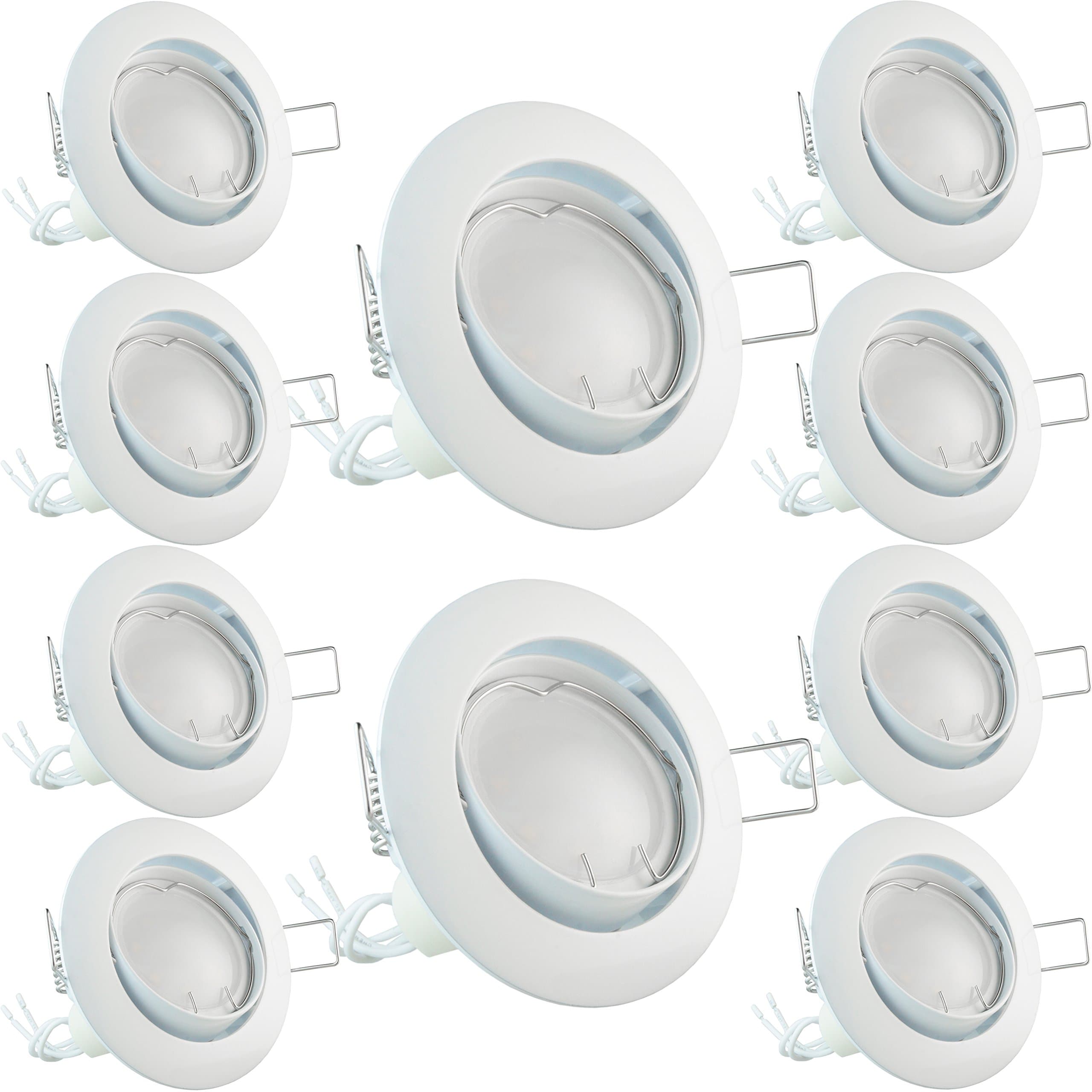 LED Downlight fitting | Value Pack of 10 National Electronics GU10 3.5W LED | + 10 JCL Eco Line Downlight fittings white | + 10 cermaic socket GU10