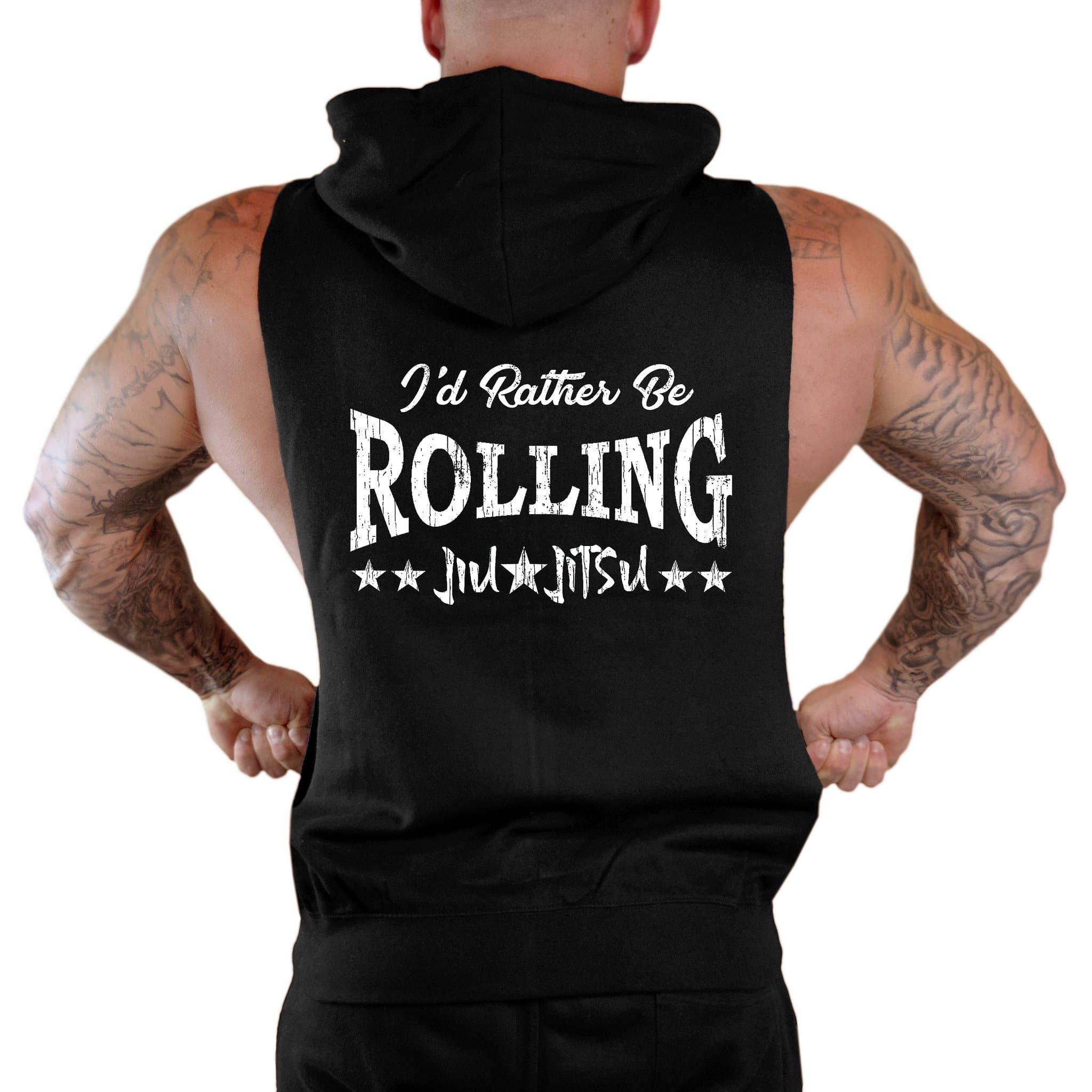 Interstate Apparel Men's I'd Rather Be Rolling Jiu Jitsu Sleeveless Zipper Hoodie 2X-Large Black