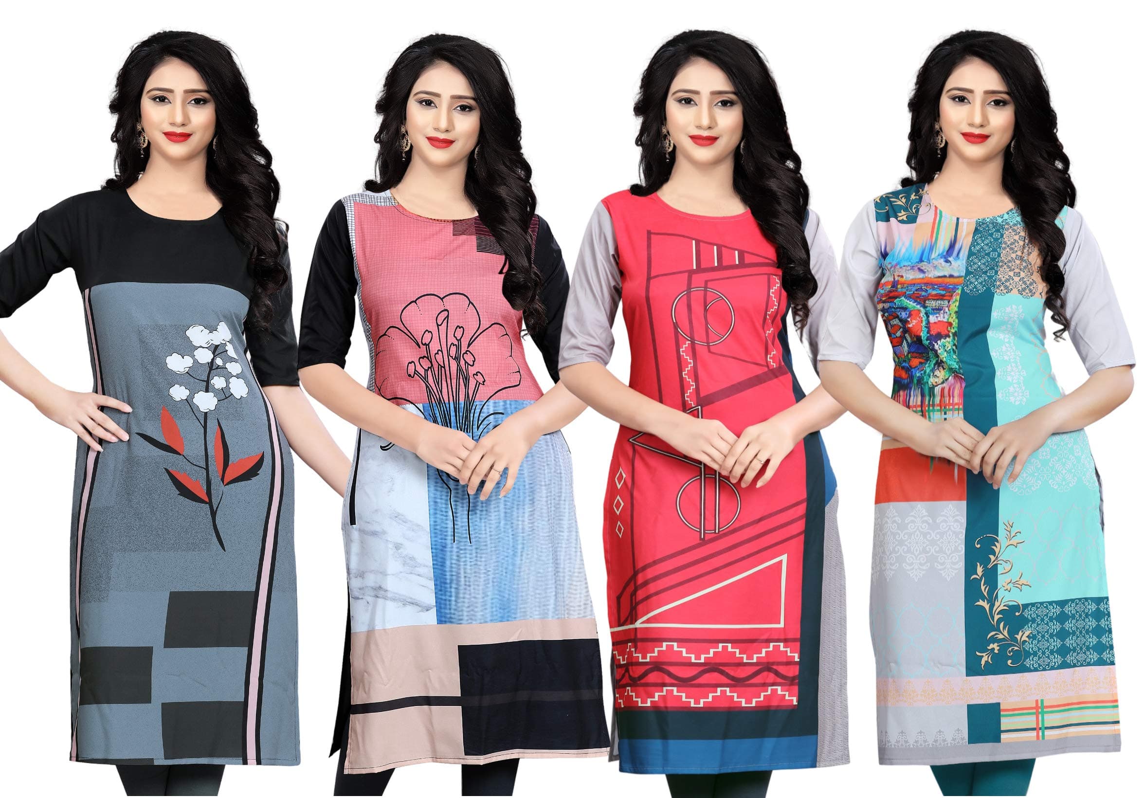 Women's Crepe Regular Kurti (Pack Of 4)