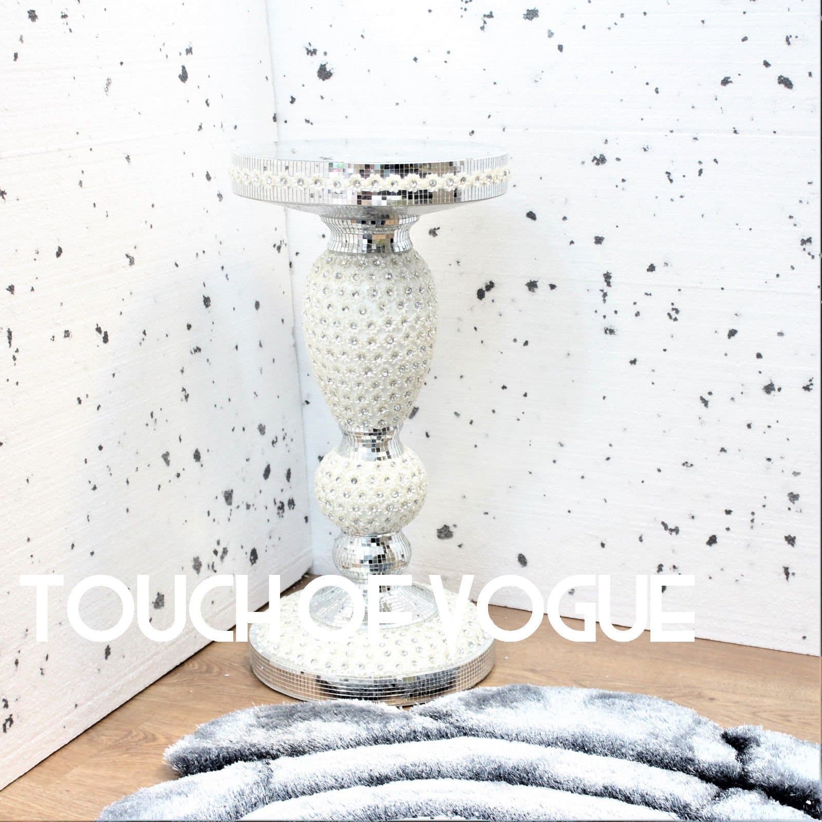 Touch of Vogue TOV® Silver Mirrored Side Table Modern Plant Stands Bed Side Sparkle End Romany Pearl