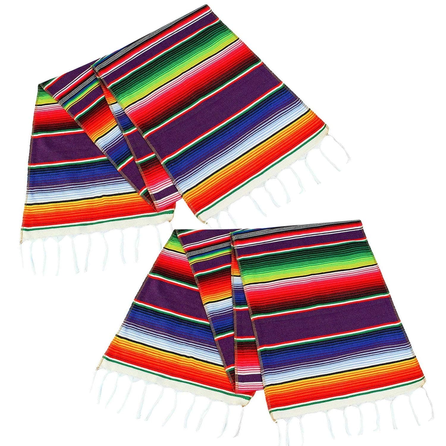 MINILIFE 2 Pack14 x 84 Inch Mexican Serape Table Runner Colorful Cotton Fringe Blanket for Mexican Party Outdoor Wedding Kitchen Decorations