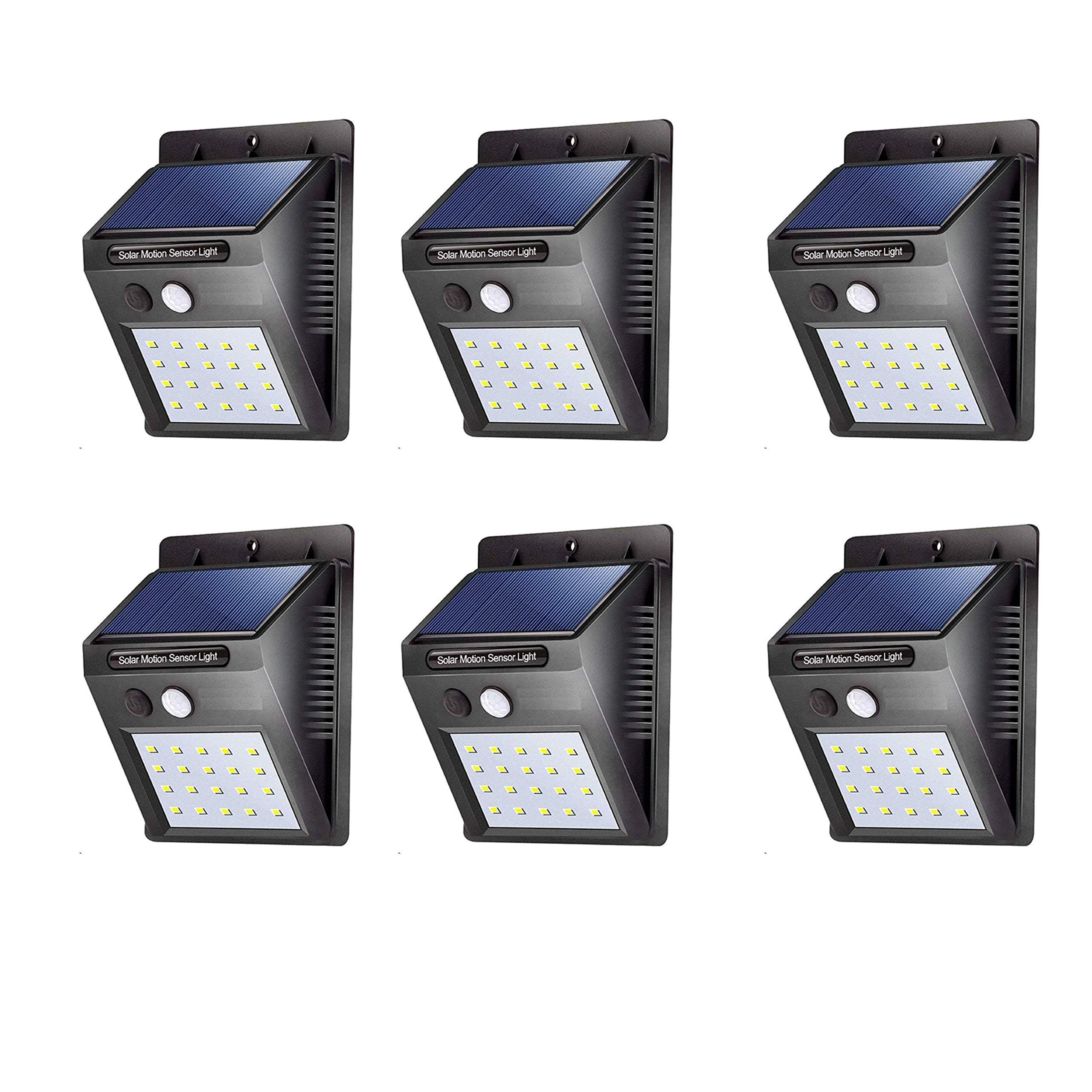 ASGTRADE 20 LED Bright Outdoor Security Lights with Night Sensor Solar Powered Wireless Waterproof Night Spotlight (Black, Pack of 6)