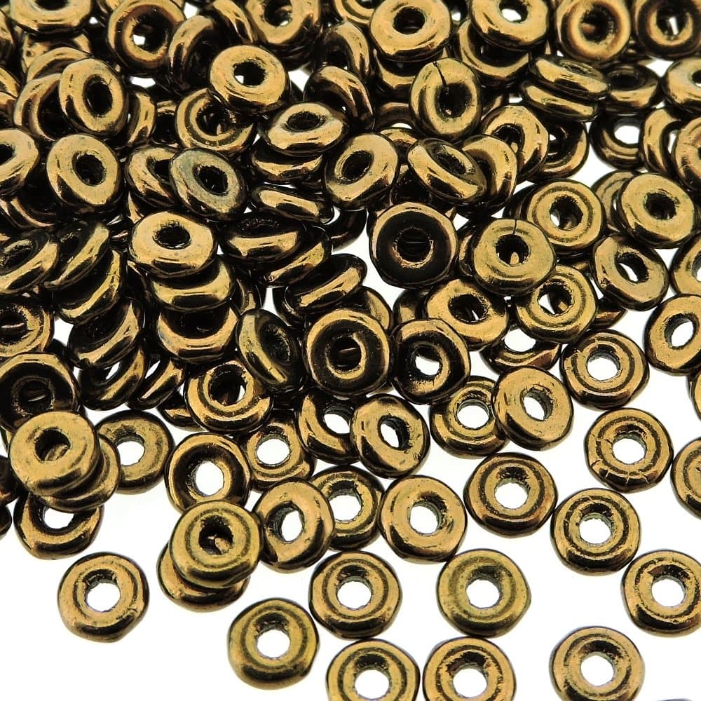 Czech Glass O-Beads Seed Beads 3.8 x 1 mm 8.1 Grams Jet Bronze