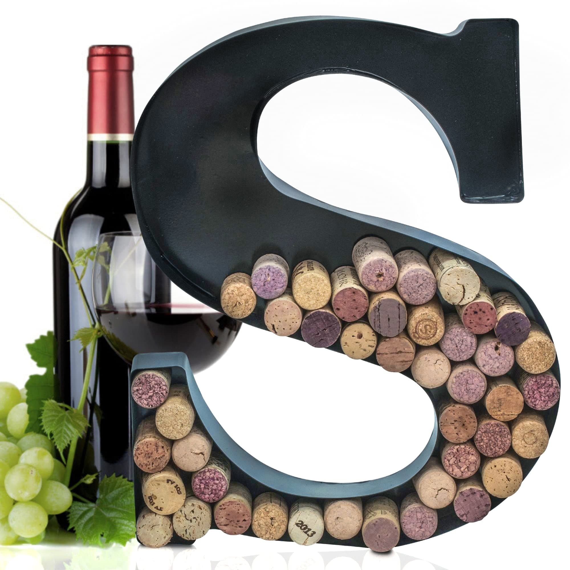 Made Easy Kit Metal Letter Wine Cork Keepsake Saver & Holder Monogram w/Free Wall Mount Kit A-Z (Letter S, Large)