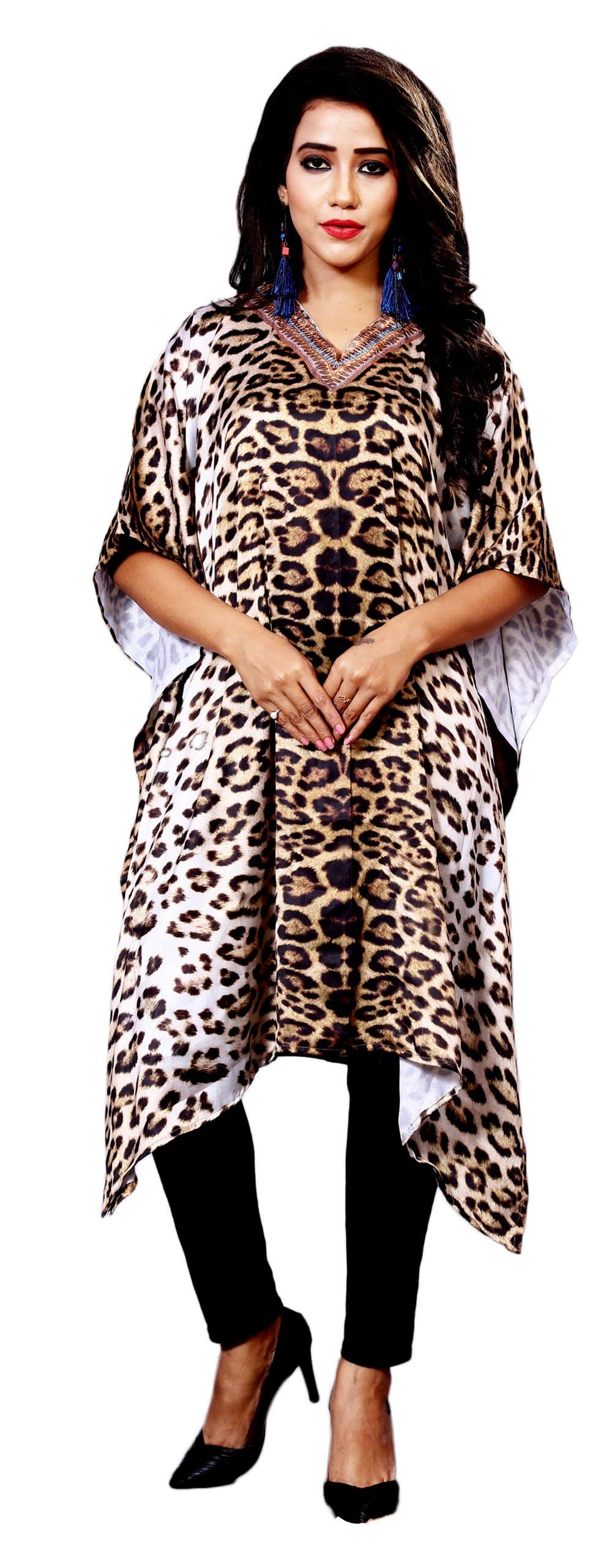 Women's Digital Printed Satin Silk Short Kaftans Kurta (Multicolour; Free Size)