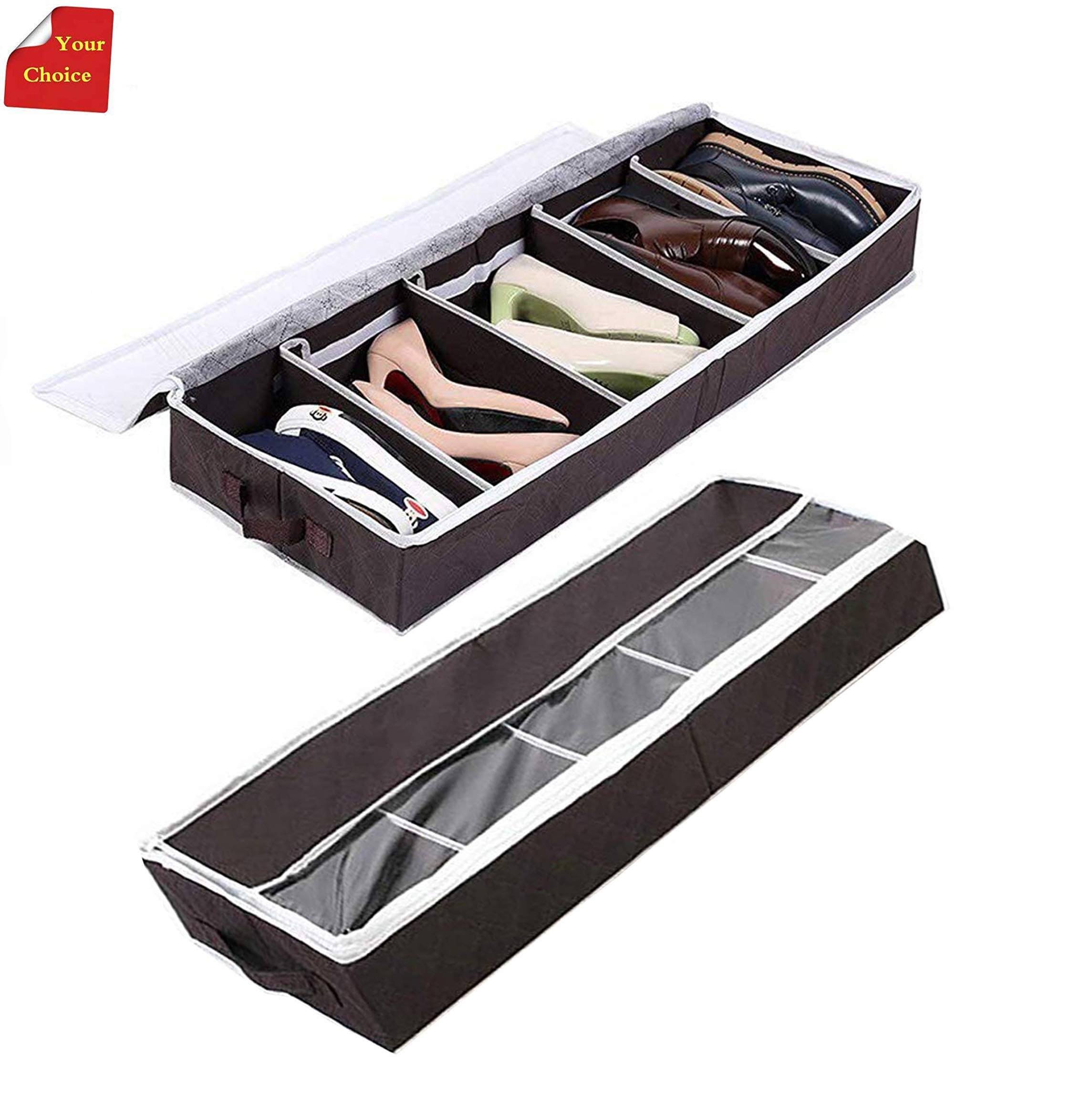 Material Bamboo-charcoal 5 Tiers with visible Dustproof Cover Disassembled Shoe Storage Under The Bed Shoe Cabinet Organizer Zippered Closuer Dark Brown (84cm x 31cm x 11.5cm, Dark Brown)