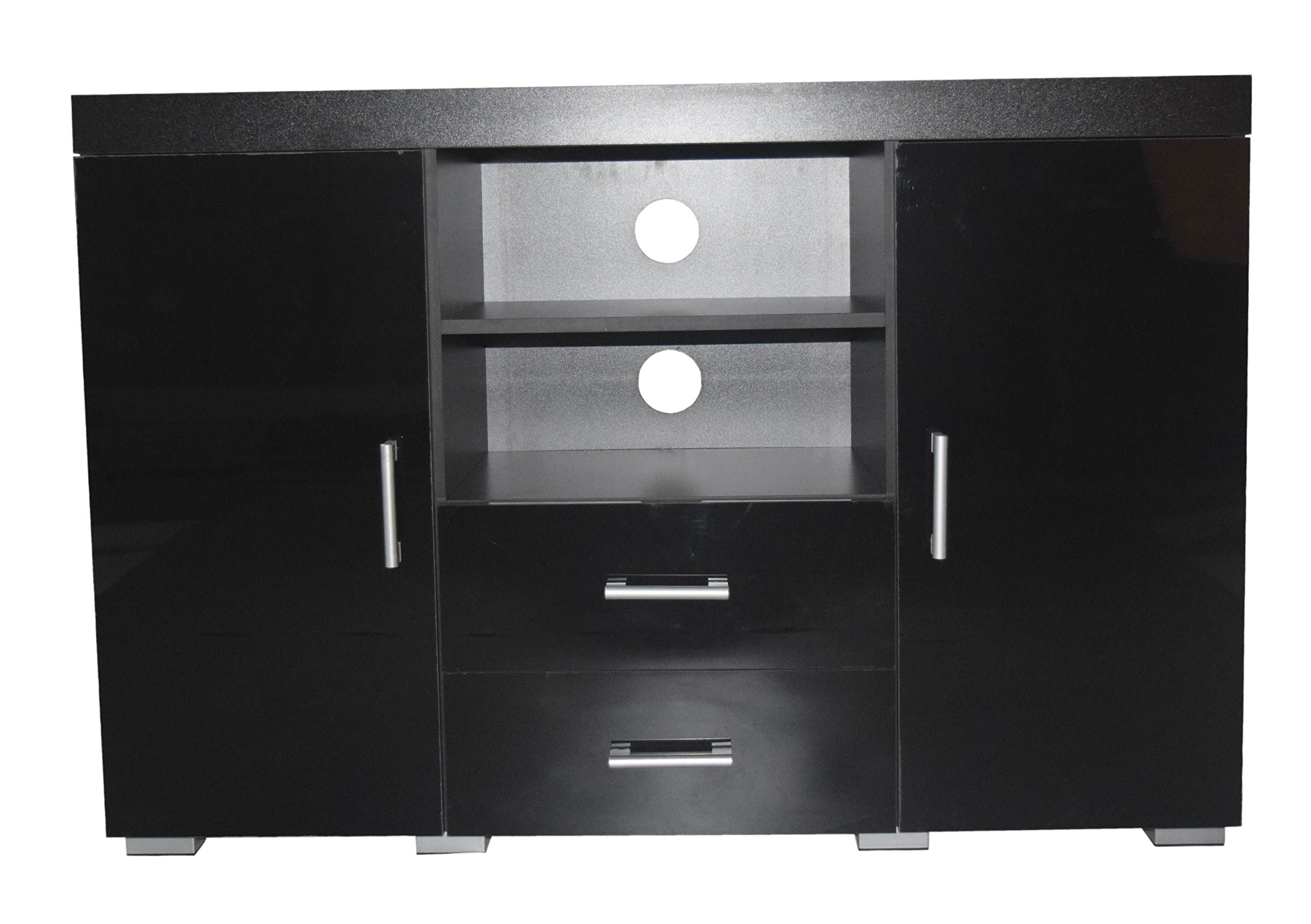 High Gloss Sideboard Cabinet Storage Unit | Cupboard, Drawers, Open Shelves, Black or White (Black)