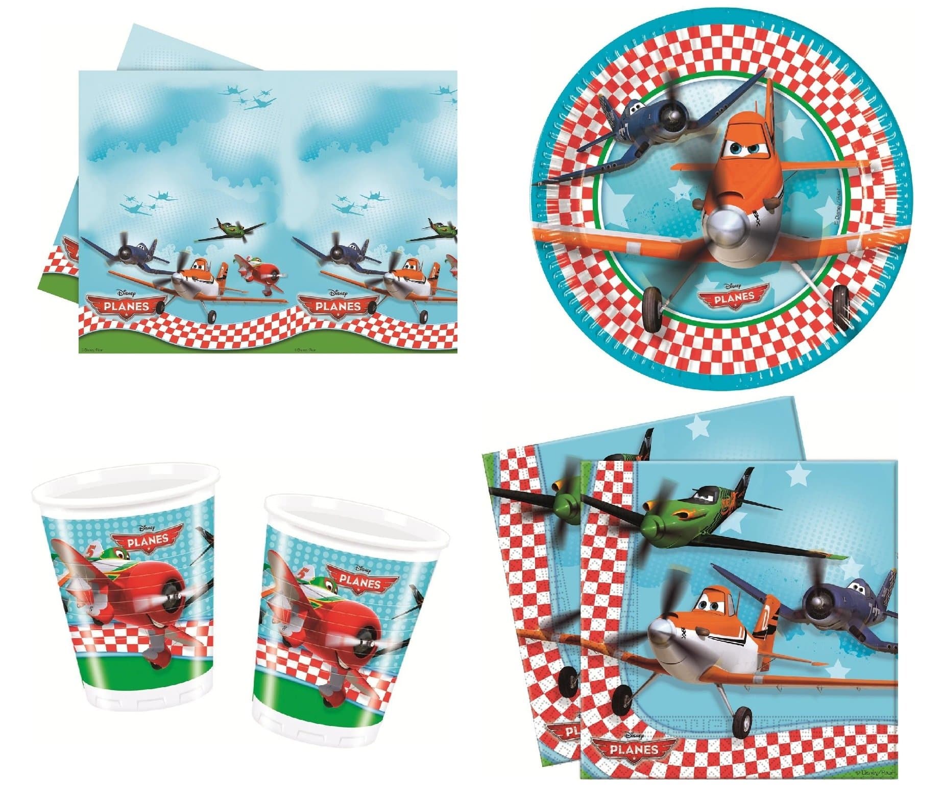 Disney Planes Party Tableware pack for 8 guests including cups, plates, tablecover and napkins! 37 party items!