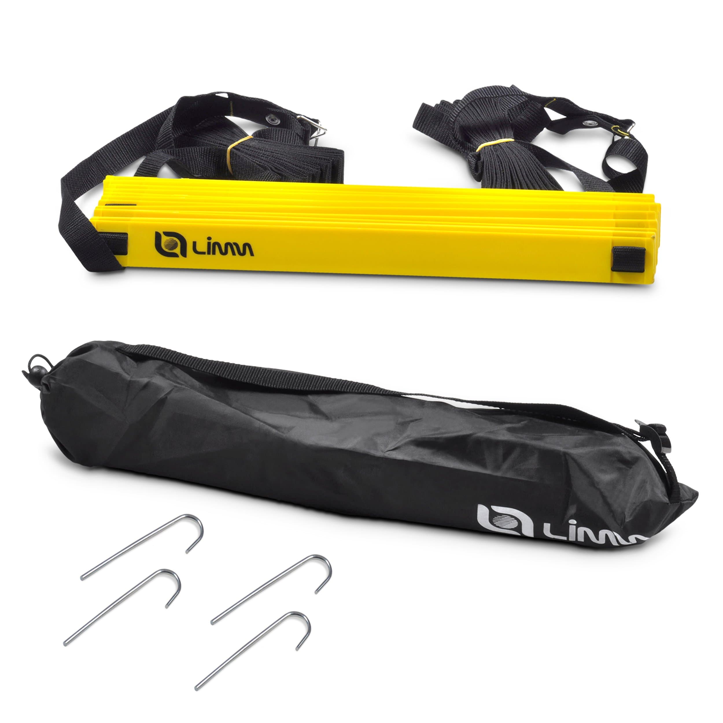 Limm Adjustable Training Agility Ladder - with Free Carry Bag, Hooks, and Online Tutorial Videos | Unique Rope Adjustment Markings & Durable Flat Rungs | for Speed, Footwork, Sports, Fitness and More