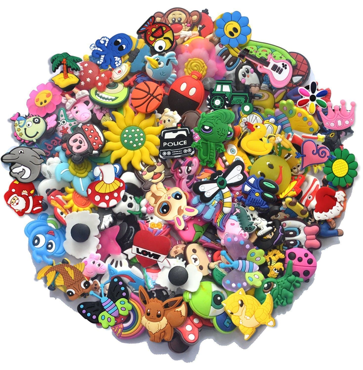 50 Pcs PVC Different Random Shoe Charms for Croc & Bracelet Wristband Kids Party Birthday Gifts