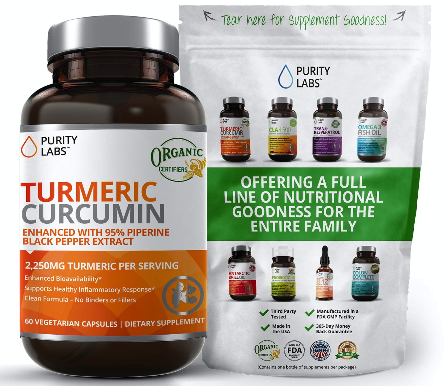Organic Turmeric Curcumin Highest Quality and Potency Available - 95% Standardized Curcuminoids and Black Pepper Bioperine for Increased bioavailability - for Joint Mobility & Inflammation