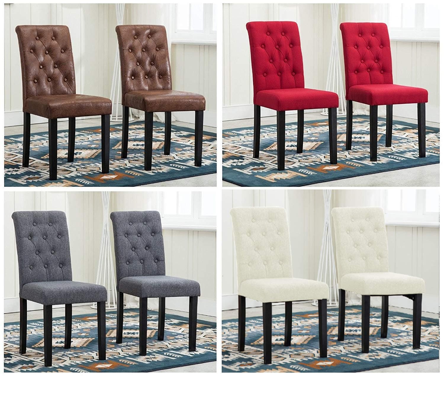 Set of 2 Lined Fabric Dining Chairs With Solid Wooden Legs For Home & Commercial Restaurants [Brown* Blue* Red* Grey*] (cream)