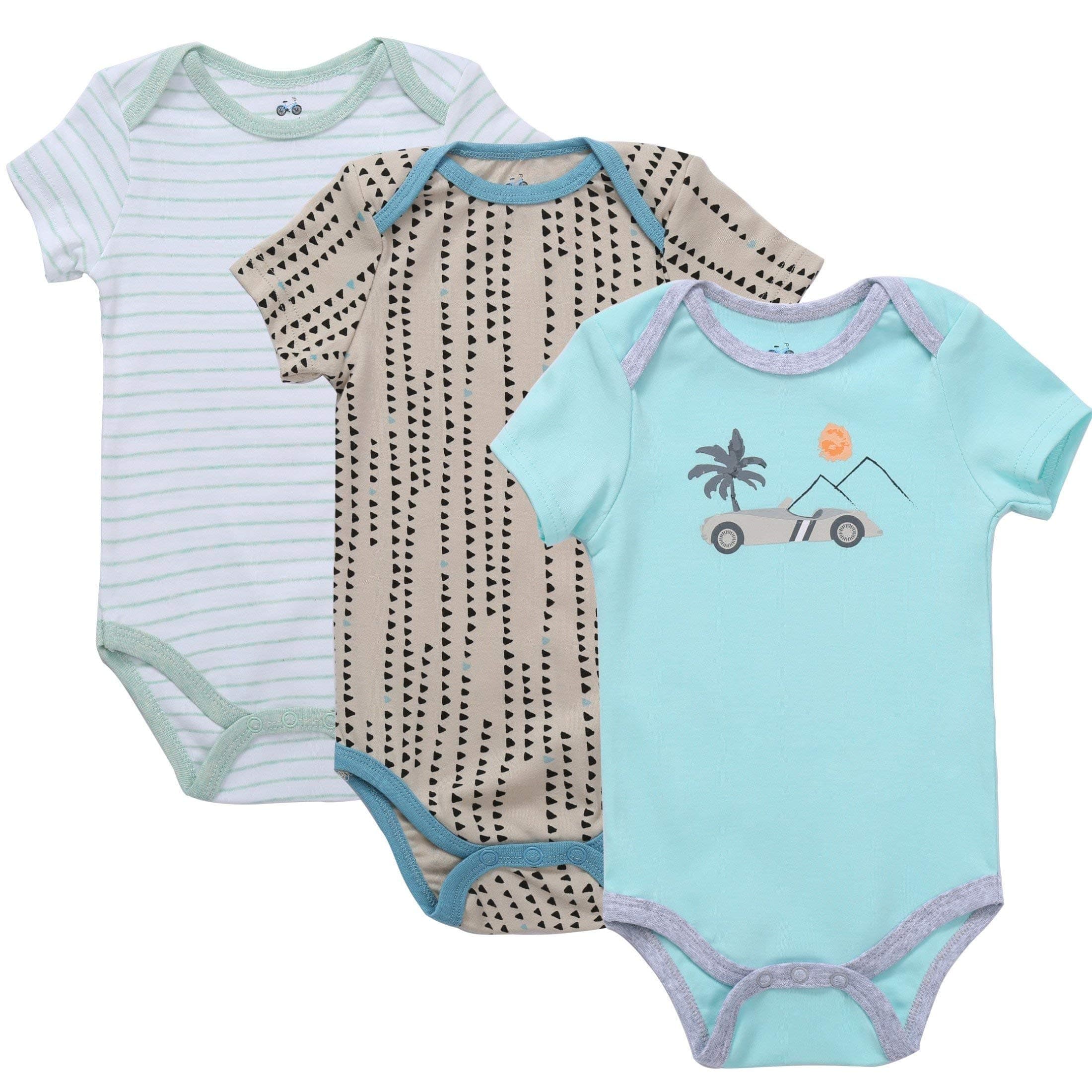 Baby Boy's 3-Pack Long-Sleeve Kimono Bodysuit Set -Side Snap Onesie Infant Bundle.