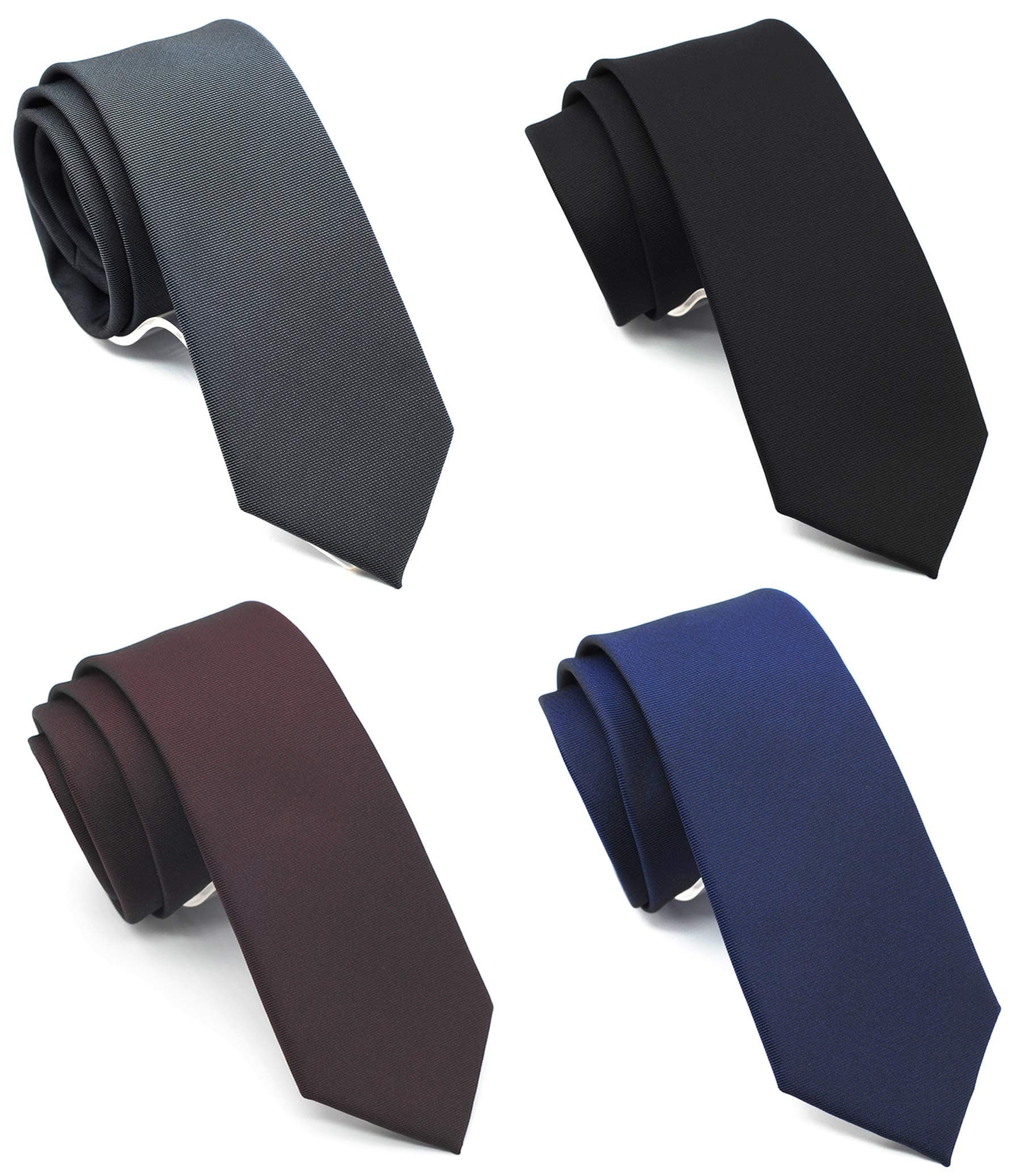 ZENXUS Solid Skinny Ties for Men, Classic Color 4-Pak Combo,2½" Slim Neckties for Wedding|Party|Office|Gift