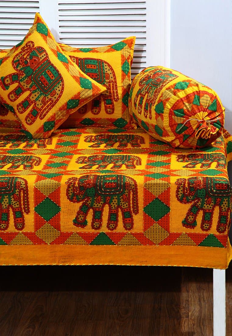 8 pcs diwan set- Kantha work, multicolor