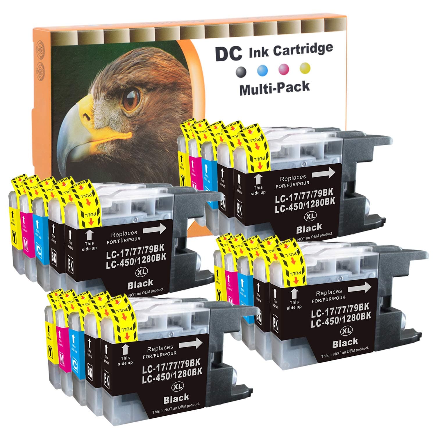 D&C Printer Cartridges for Brother MFC J5910 DW, J6510 W, J6710 DW, J6910 DW Replaces LC1280, LC17/77/79, LC450/1280 20er Set (B/C/M/Y)