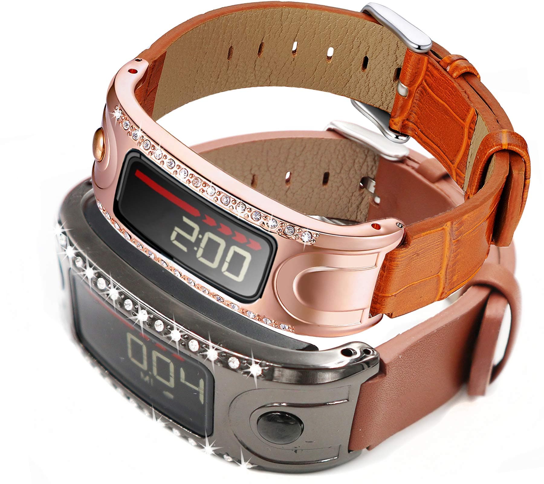 KingBaas Replacement Accessory Watch Metal Frame Genuine Leather Band Compatible Garmin Vivofit and Garmin Vivofit 2, NOT for Garmin Vivofit 3/JR/HR (No Tracker)