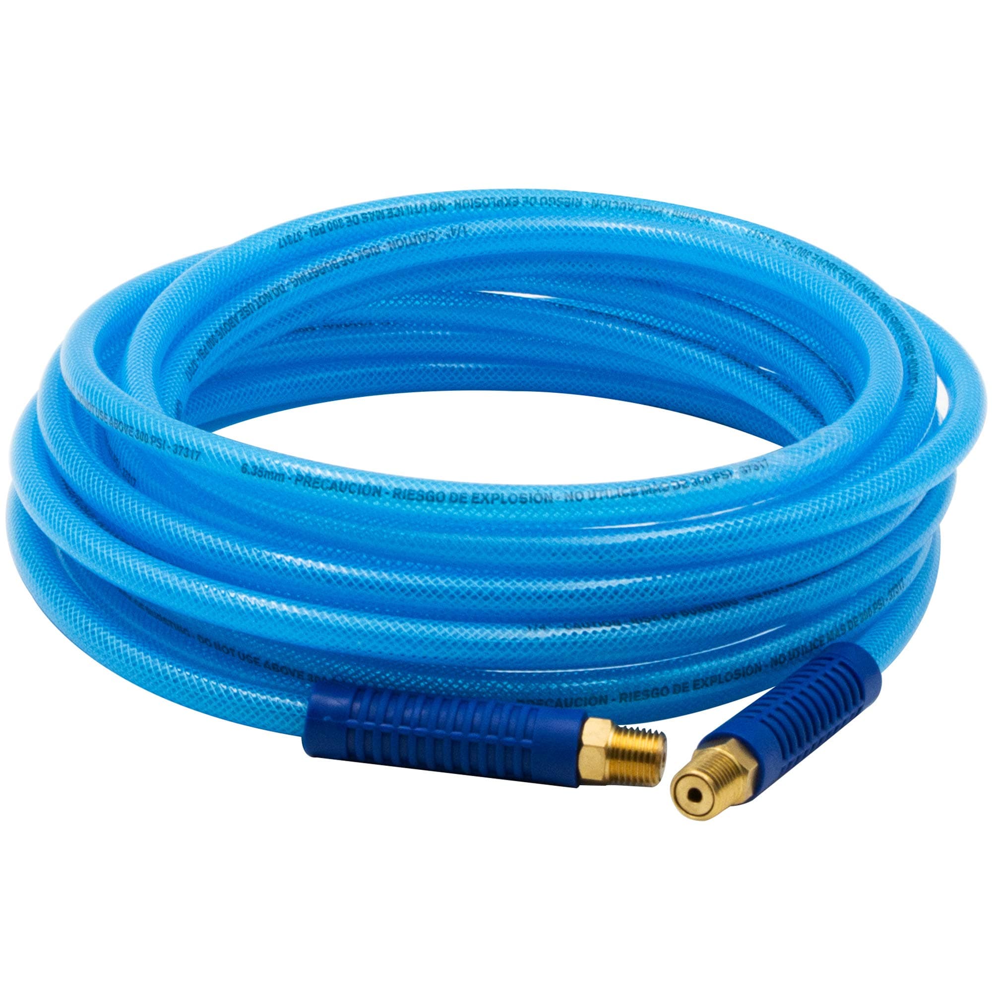 FIXSMITH-Reinforced-Polyurethane-Air-Hose,1/4 Inch x 25 Feet,300 PSI,1/4" MNPT Brass Swivel End Fittings & Bend Restrictors,Lightweight Air Hose for Easy Carrying & Stays Flexible in Cold Weather,Blue