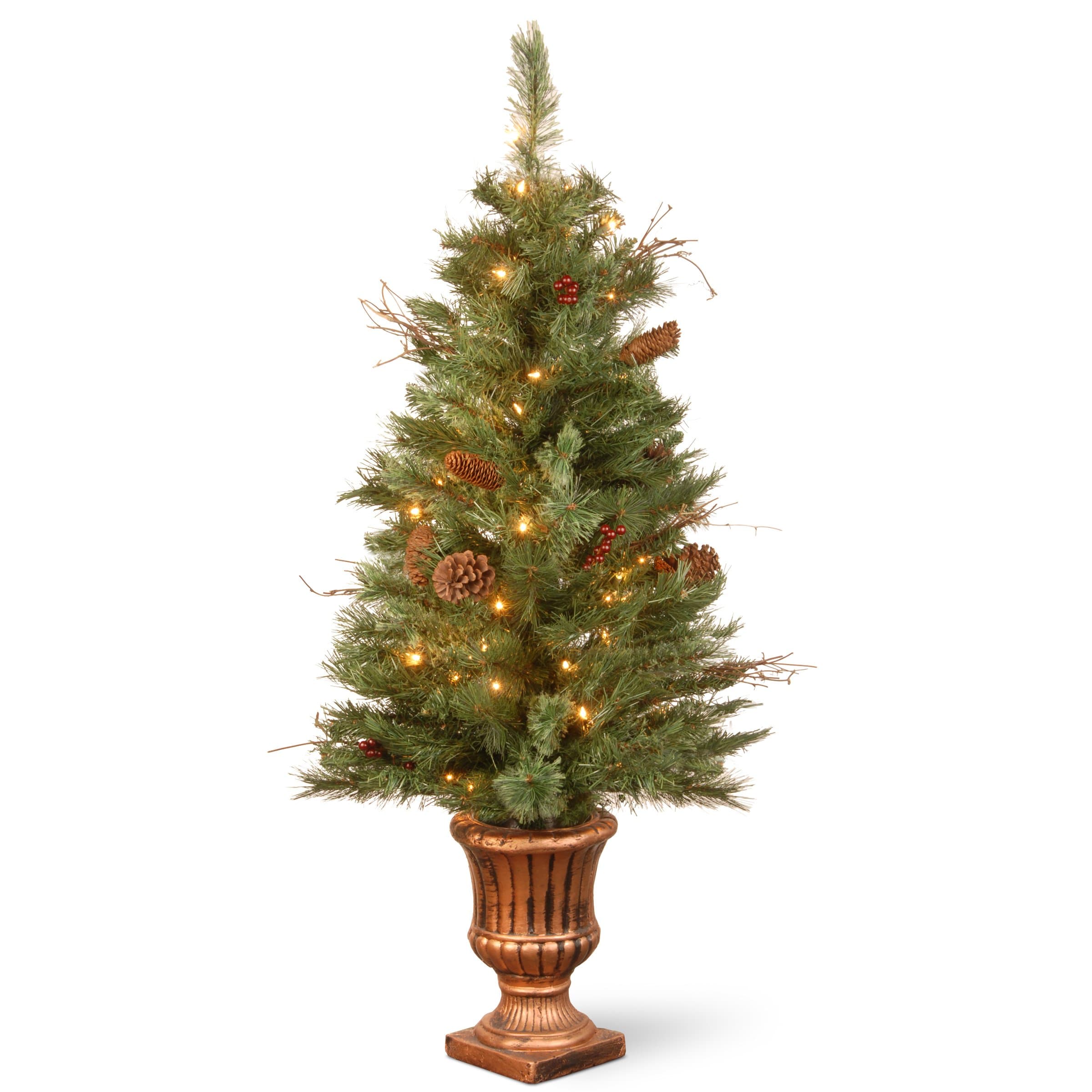 National Tree Company lit Artificial Christmas Tree for Entrances Includes Pre-strung White Lights and Urn Base- Glistening Pine - 4 ft, 4'