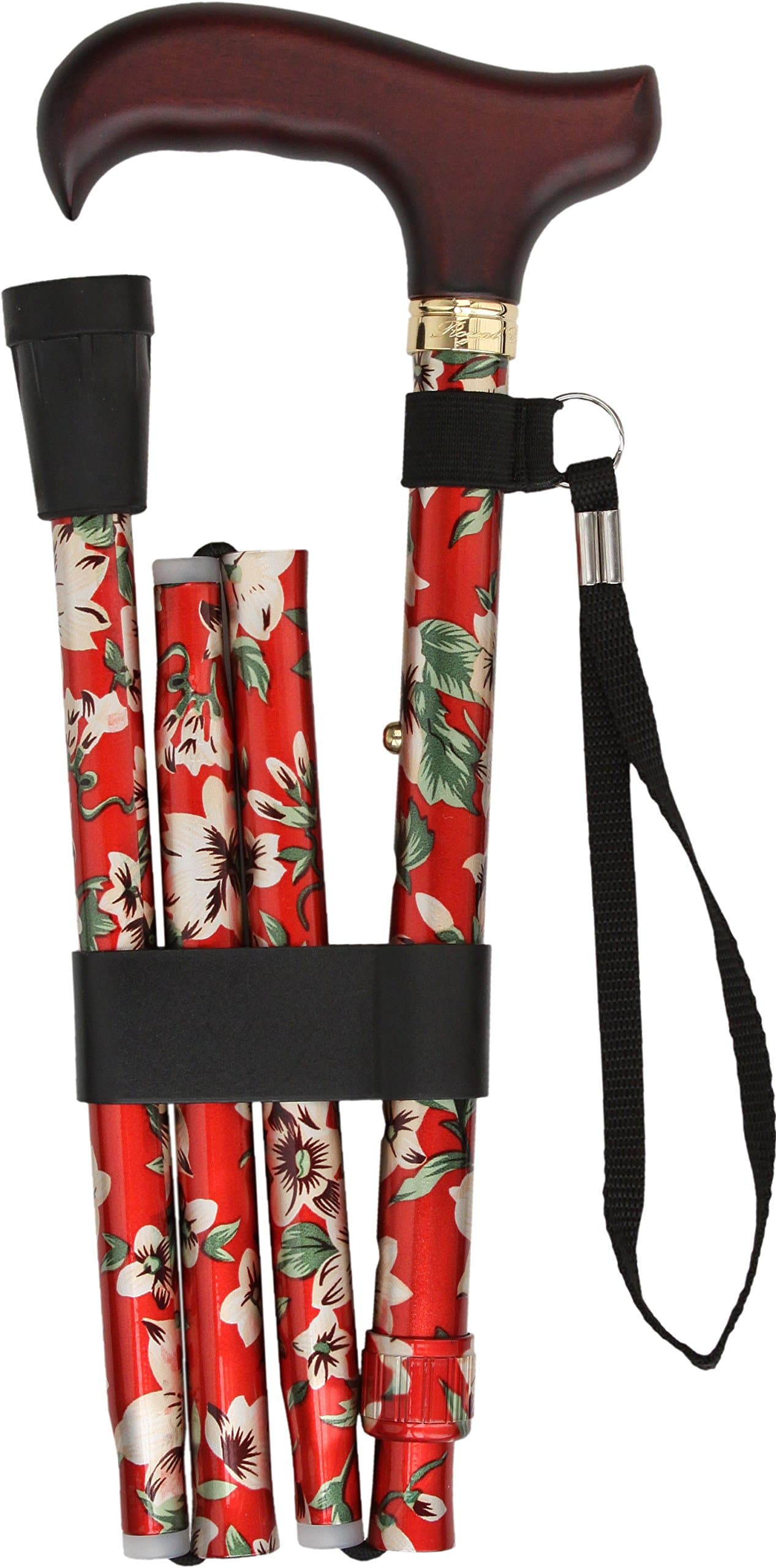 Crimson Beauty Adjustable Folding Cane w/Able Tri Pod Base