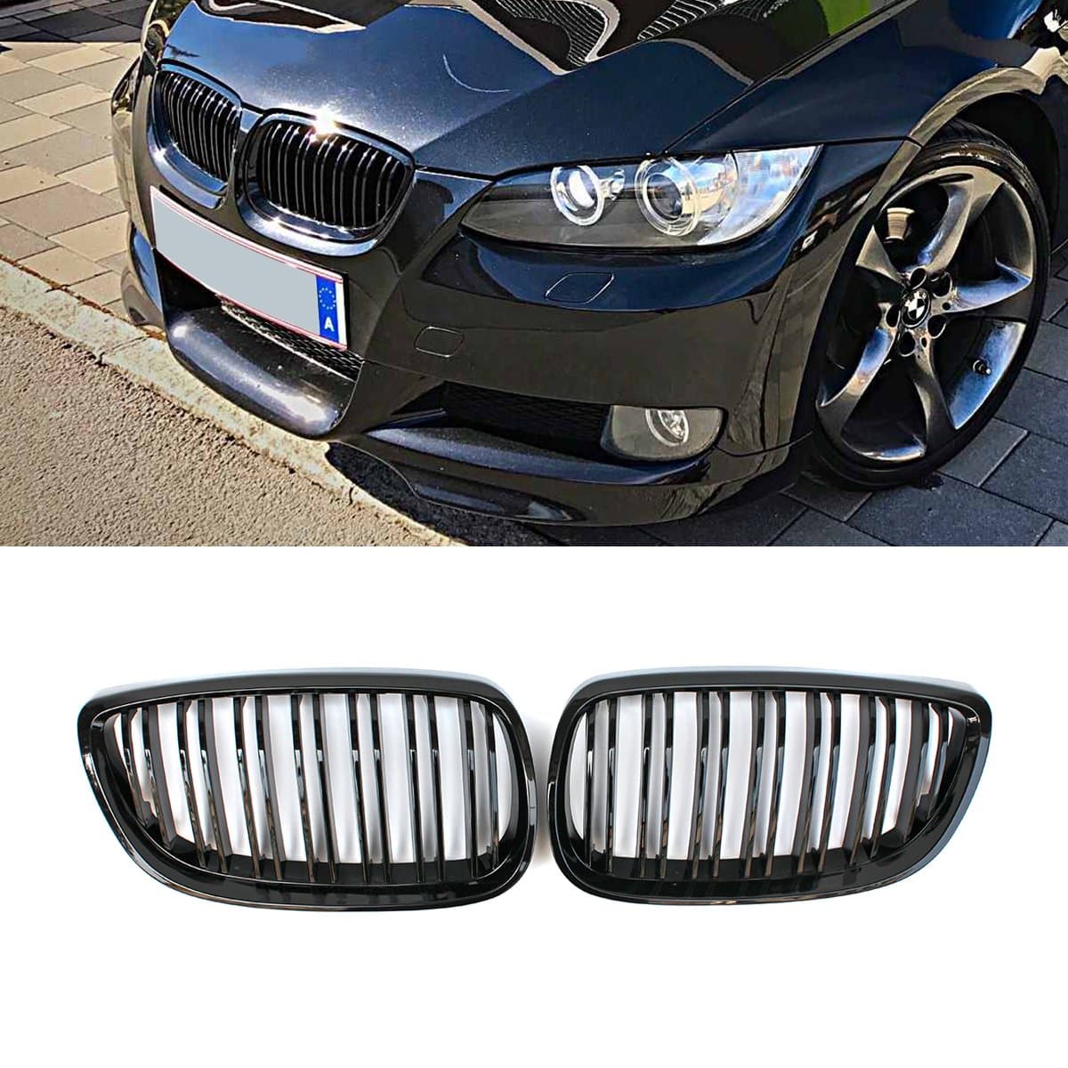 E92 Grille, ABS Front Kidney Grill Grille for BMW 3 Series E92 E93 M3 (Prefacelift 2006-2010, ABS (Gloss Black))