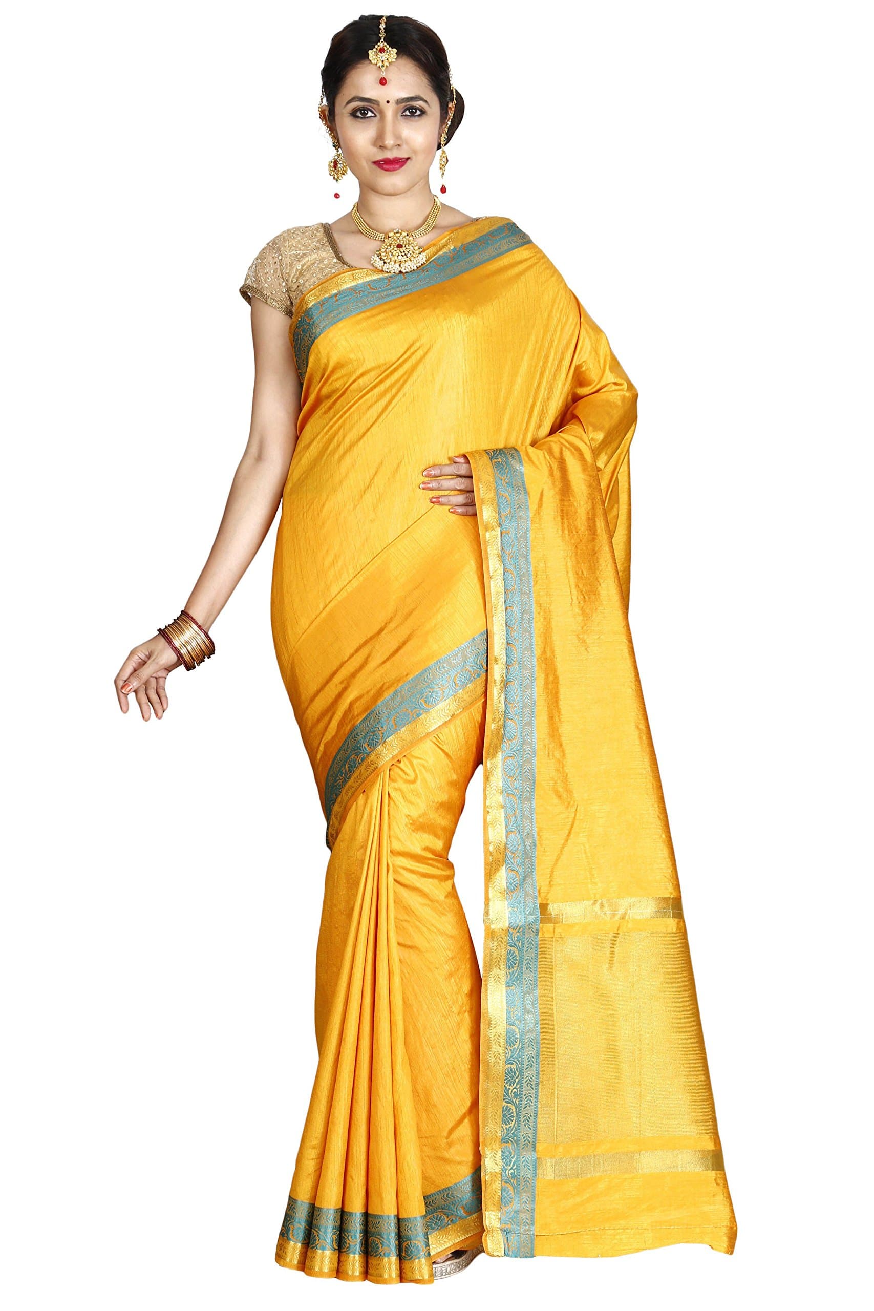 Arars Women's Tassar Silk Saree With Blouse Piece (Tsdb01 Mango Gold_Mango Gold)