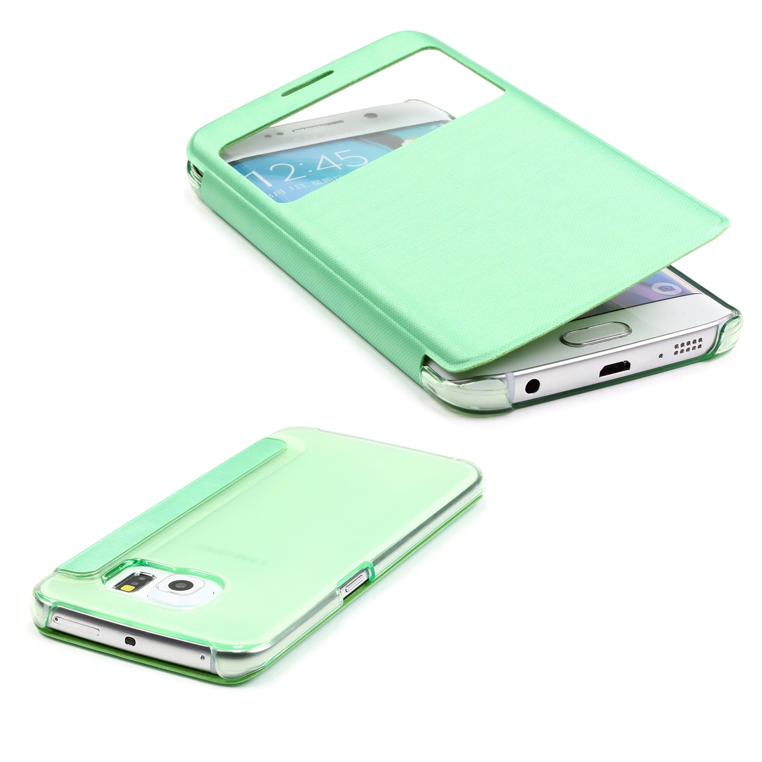 Galaxy S5 Mini Case, Urcover Booksytle Flip Case Pouch [ Smart View Window ] TPU Silicone Transparent Clear Protective S-View Wallet Case for Samsung Galaxy S5 Mini 4.5 Inch - Green