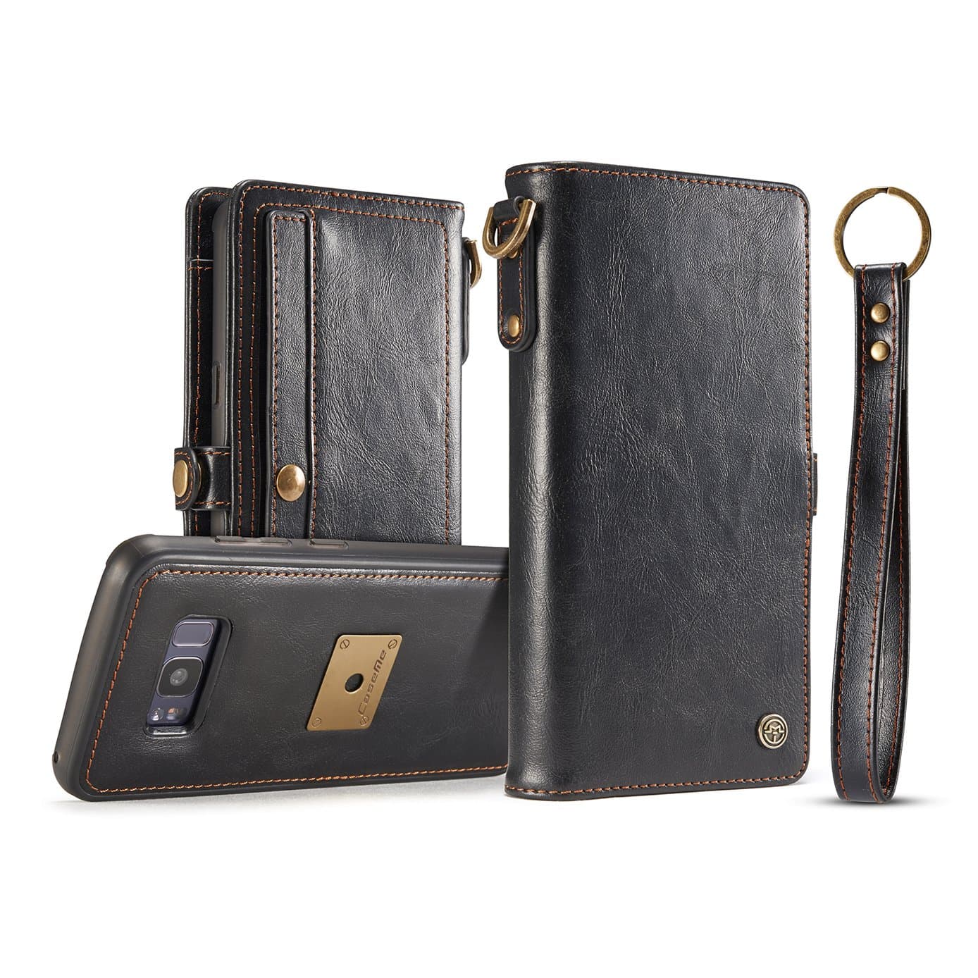 Galaxy S8 Plus Leather Case,HIPICB Genuine Leather Flip Folio Opening Wallet Case,Snap Magnetic Closure with Hand Strap,Slim Shockproof Flip Cover and Card Slots for Samsung Galaxy S8 Plus - Black