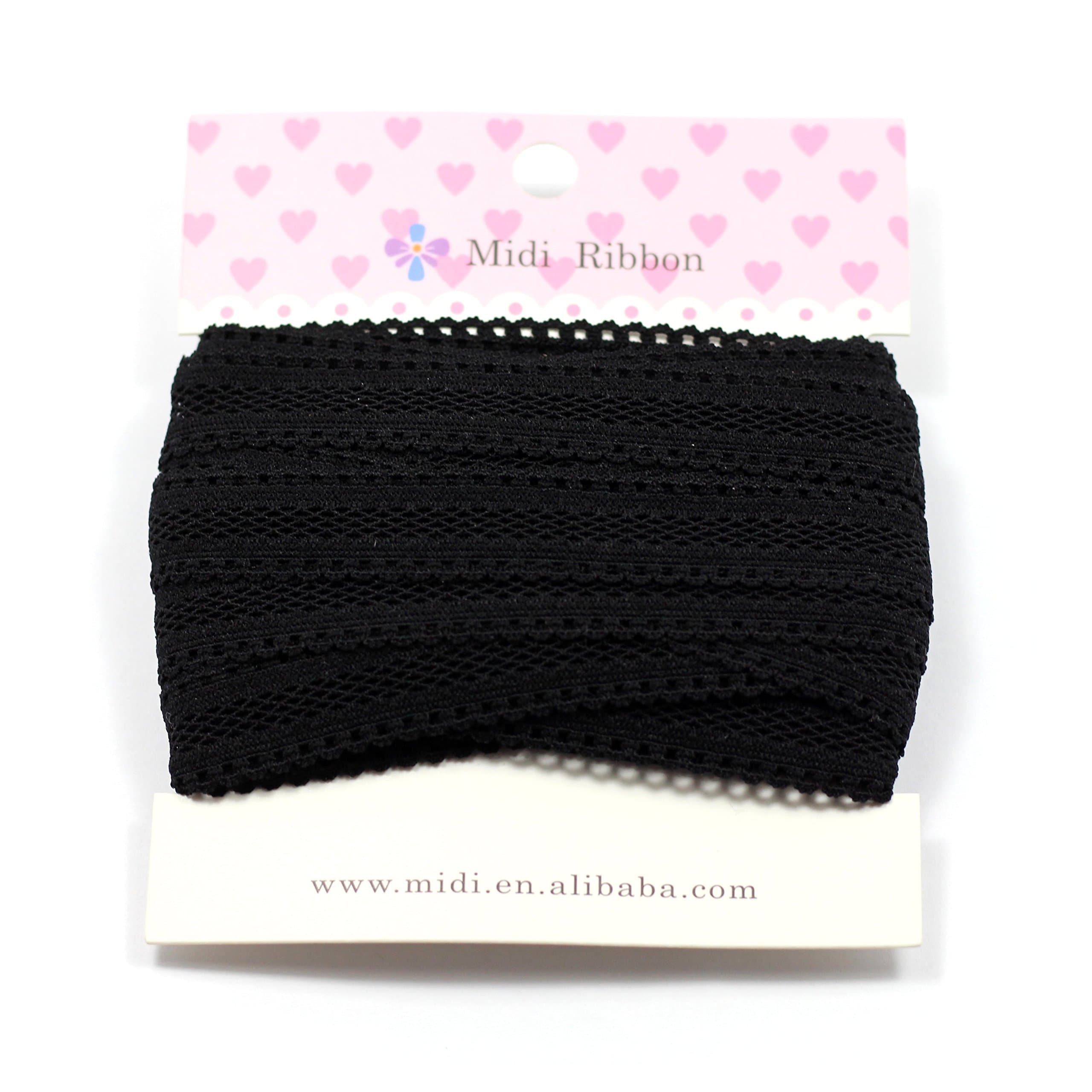 mdribbon Value Pack 5/8" 10 Yds/Pack (16mm Wide 9.144 Meters Length) Lace Shape Hollow Stretch Elastic Fabric Ribbon Soft Trim Lace For Hair Ties Headbands Garters Black Color
