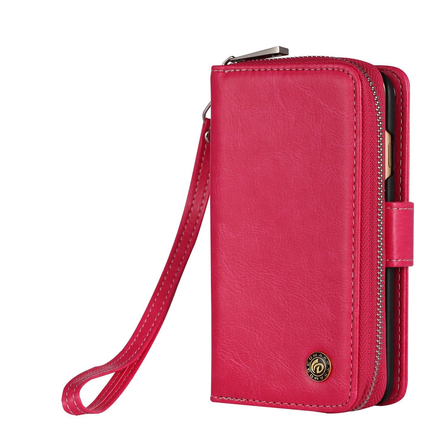 CDMART Wallet Case Handmade Genuine Cowhide Leather Wallet Cover Case - Large Capacity Leather Wallet Type Case with Zipper Wallet Pocket for iPhone 7 Model 5.5 Inch