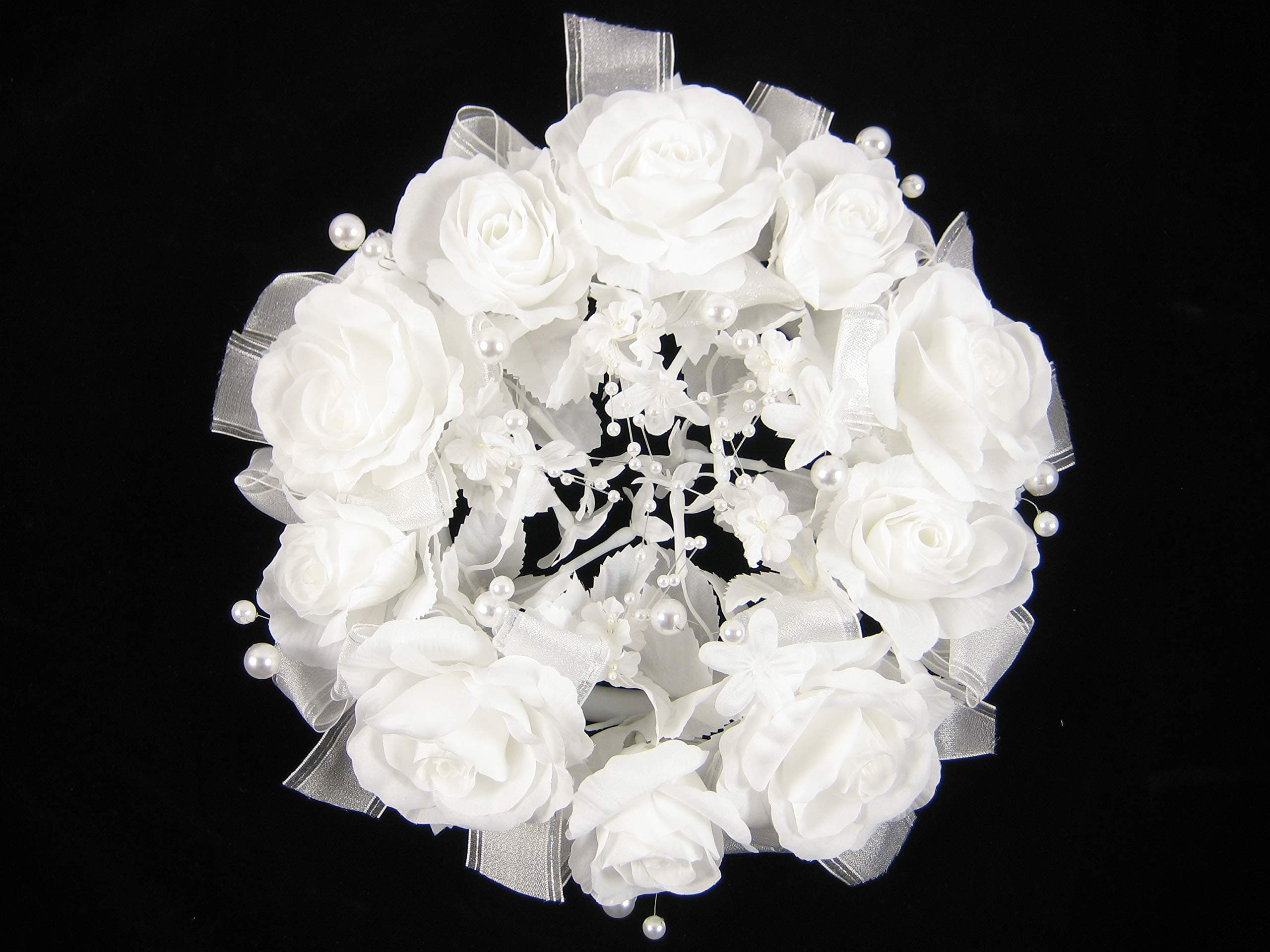 GT Decorations 10" Artificial Silk Flowers Pure White Rose Stephanotis Pearl Wreath/Candle Ring from