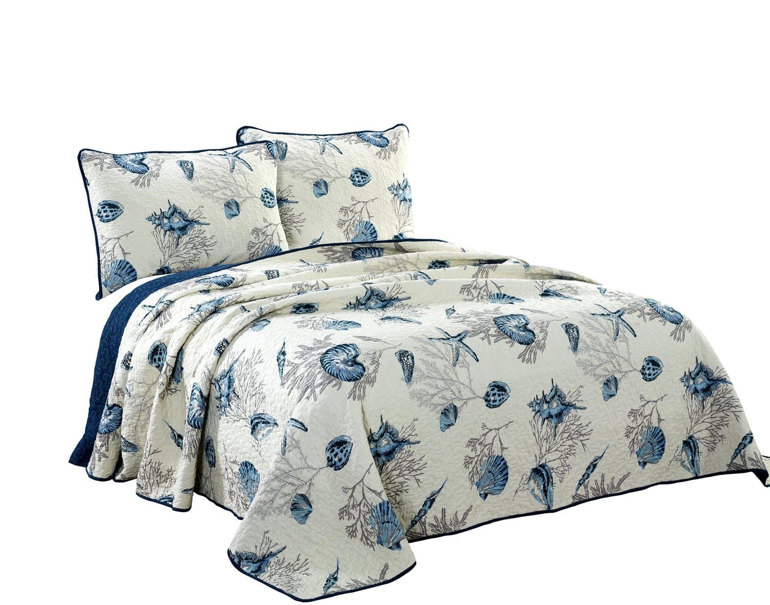 Unimall 3Pcs 100% Cotton Quilted Bedspreads Throw Double King Size Comforter Patchwork Quilt Bed Set